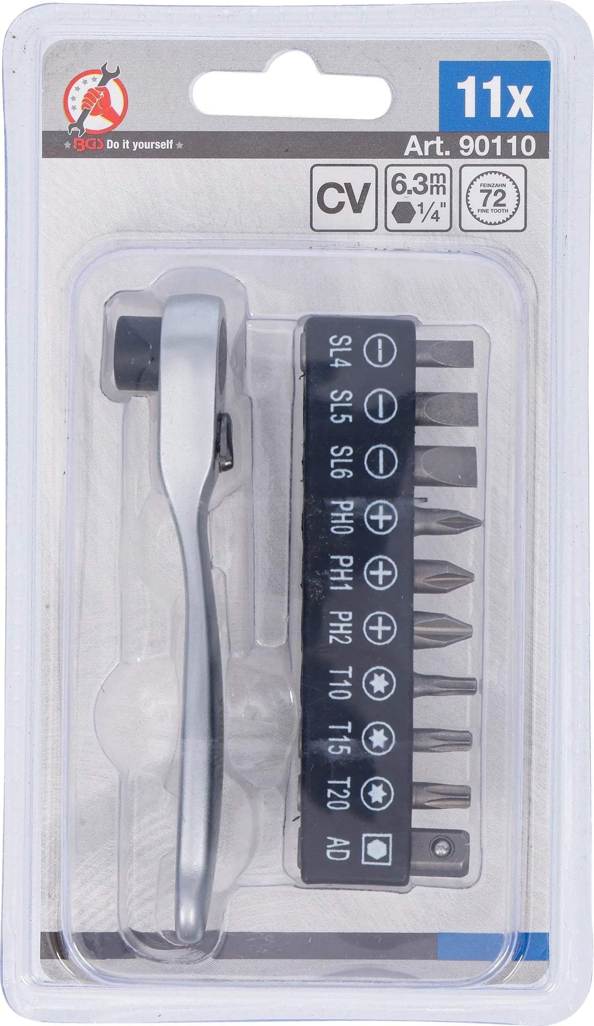 BGS 90110 Satz Bits mit Bitknarre Antrieb Außensechskant 6,3mm (1/4") 11 teilig