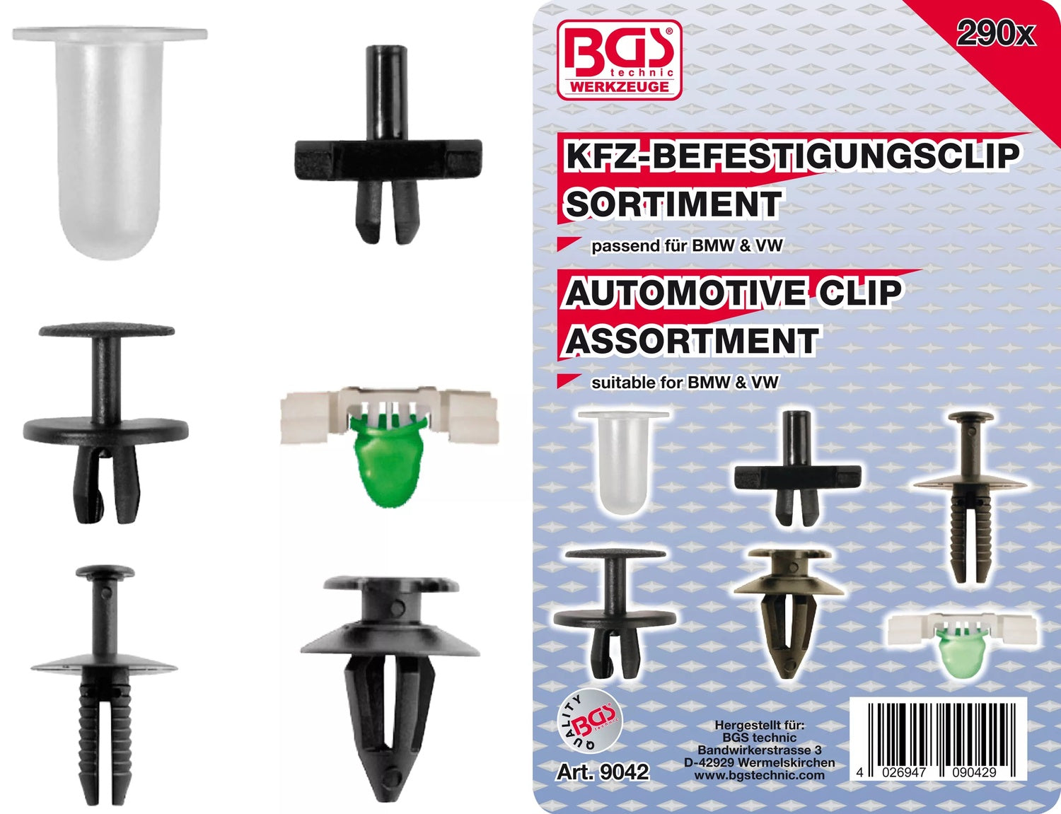 BGS 9042 Sortiment KFZ Befestigungsclips für BMW & VW 290 teilig