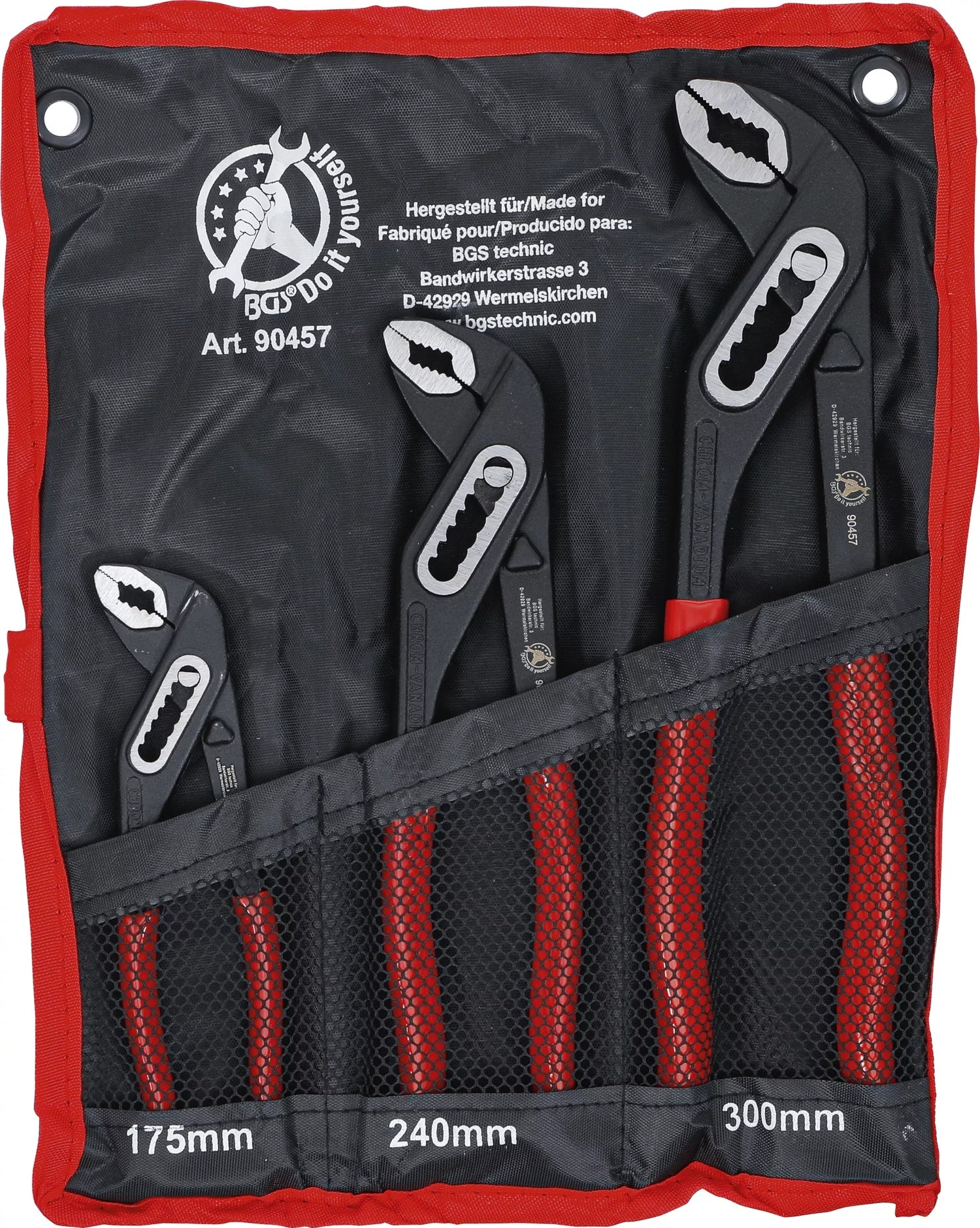 BGS DIY 90457 Satz Wasserpumpenzangen in den Längen 175mm 250mm 300mm