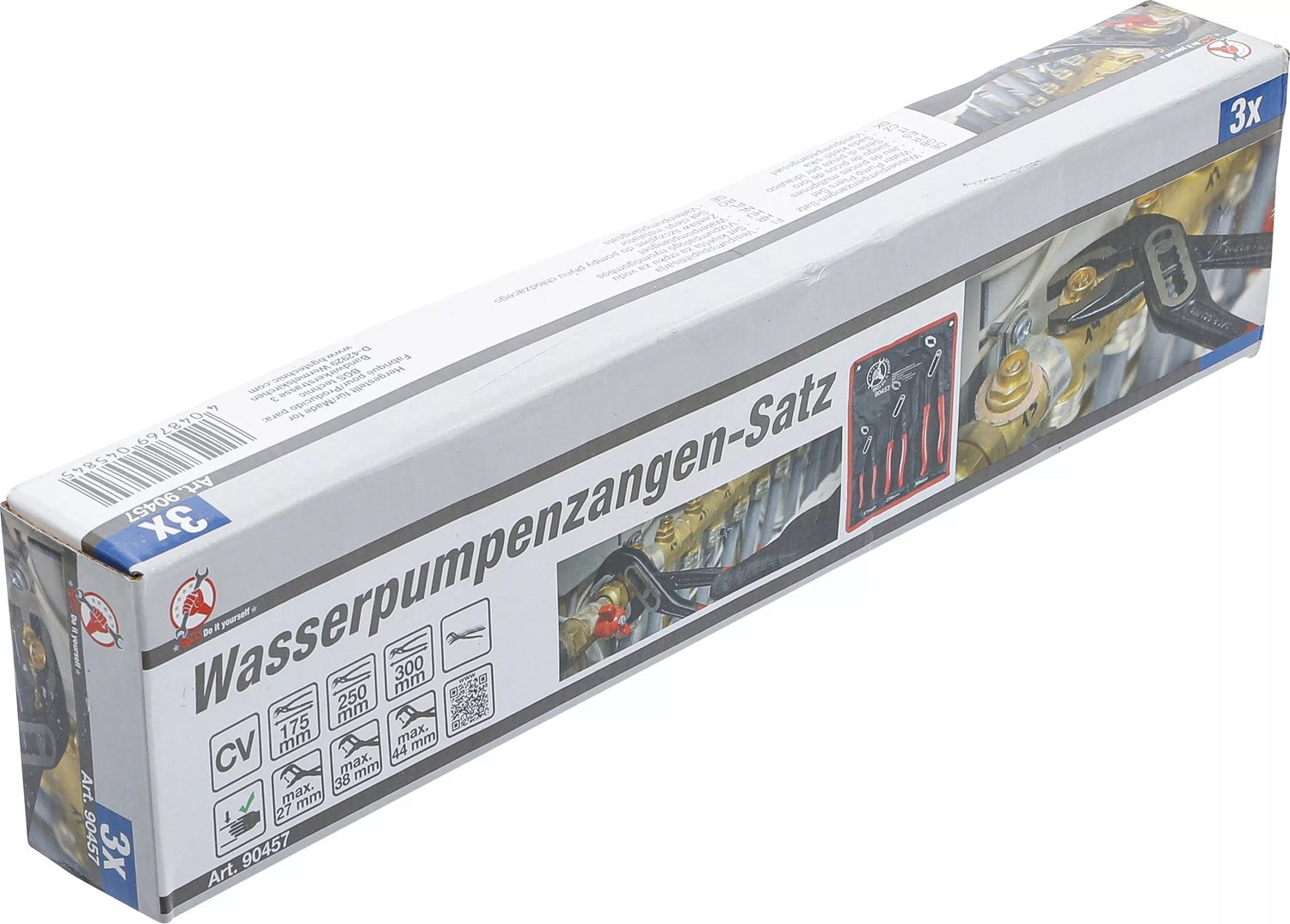 BGS DIY 90457 Satz Wasserpumpenzangen in den Längen 175mm 250mm 300mm