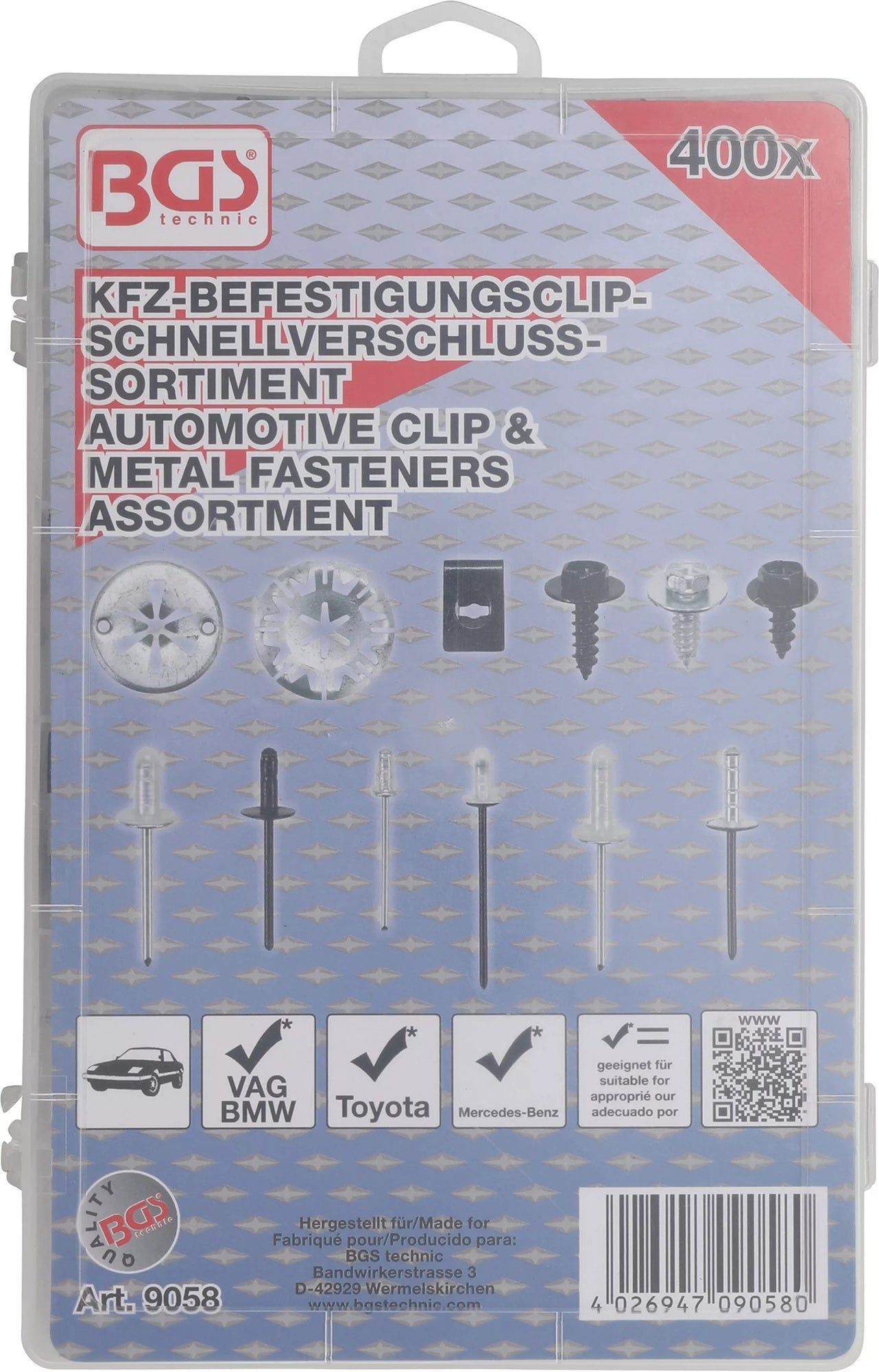 BGS 9058 Sortiment KfZ Befestigungsclips für Audi VW Toyota Mercedes-Benz BMW 400 teilig
