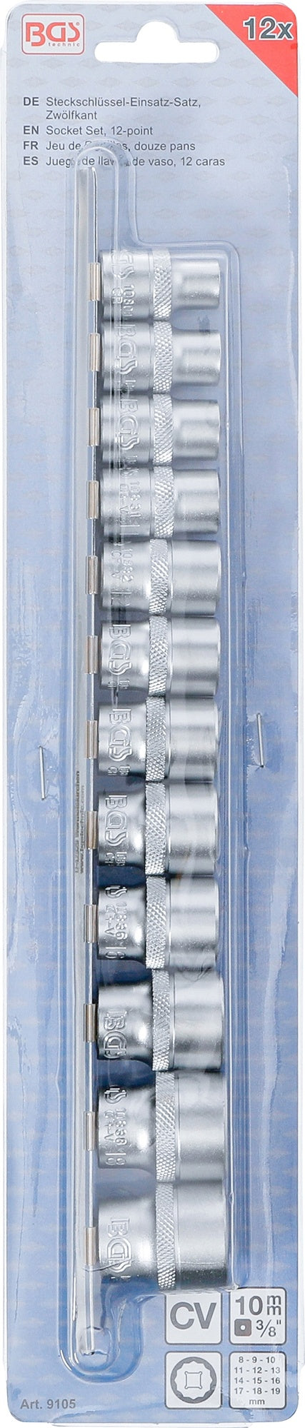 BGS 9105 Satz Steckschlüsseleinsätze Zwölfkant Antrieb Innenvierkant 10mm (3/8") SW 8 - 19mm