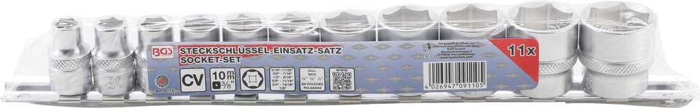 BGS 9110 ZOLL Satz Steckschlüsseleinsätze Sechskant Antrieb Innenvierkant 10mm (3/8") SW 5/16" - 7/8"