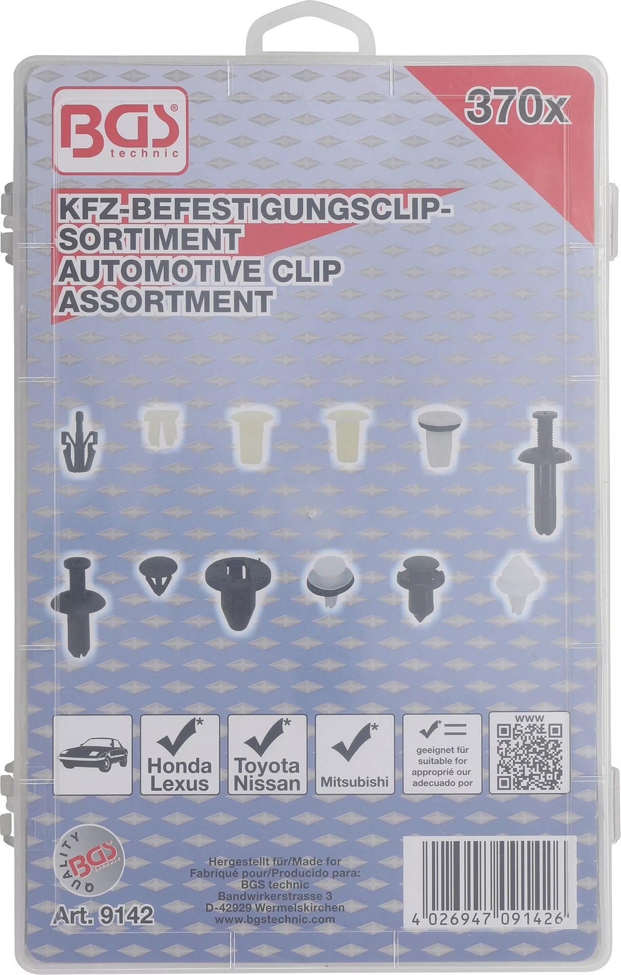 BGS 9142 Sortiment Befestigungsclips für Kfz Mitsubishi, Honda, Lexus, Toyota, Nissan 370-teilig