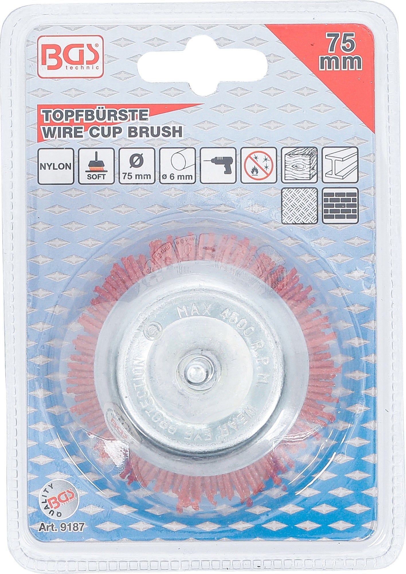 BGS 9187 Nylonbürste Form Topf Ø100mm Aufnahme Ø6mm Stift