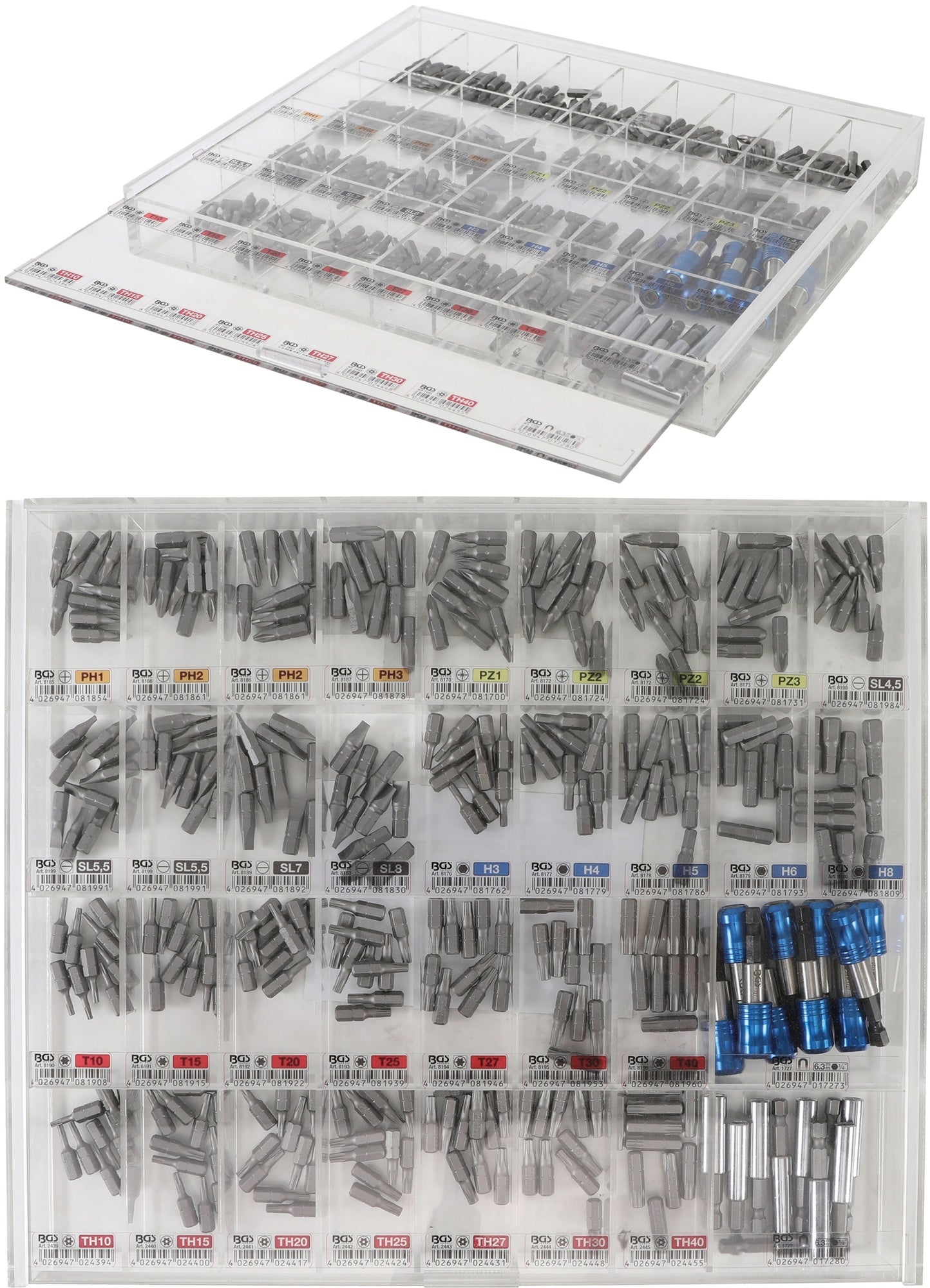 BGS 9328 Satz Bits und Bithalter Verkaufsdisplay Außensechskant 6,3mm (1/4") 340 teilig