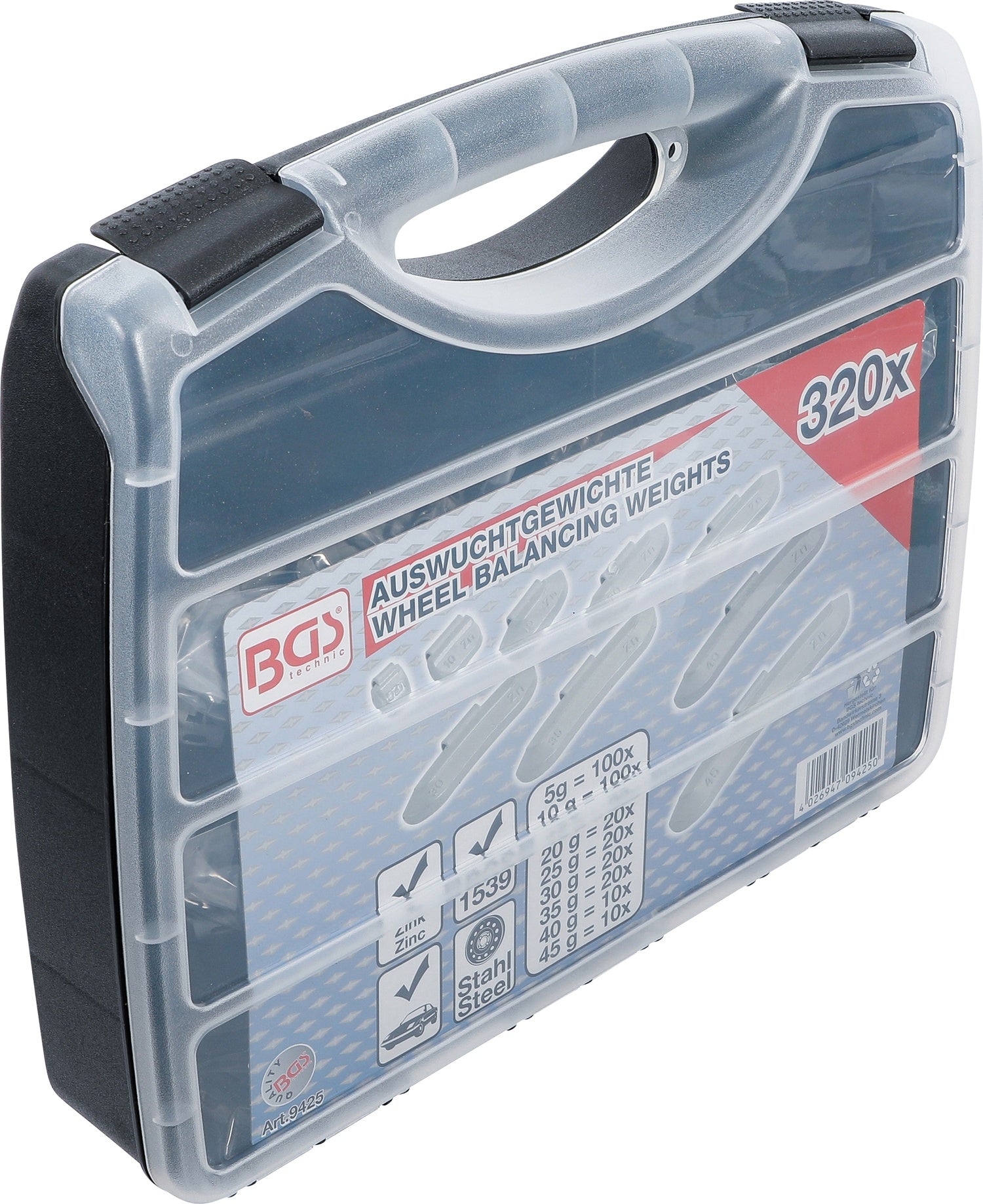 BGS 9425 Satz Auswuchtgewichte Zink (Zn) für Stahlfelgen 5g - 45g 320 teilig
