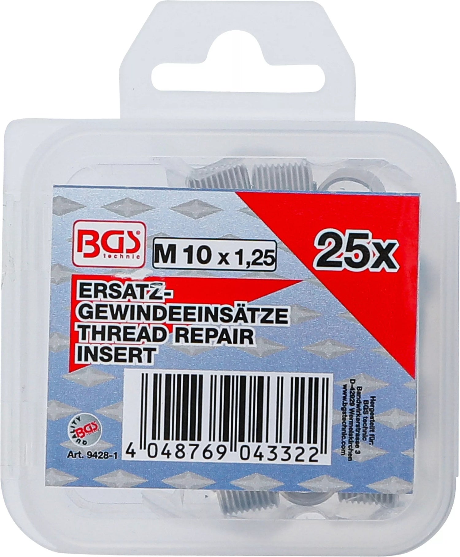 BGS 9428-1 Ersatz Gewindeeinsätze M10 x 1,25 mm 25 teilig