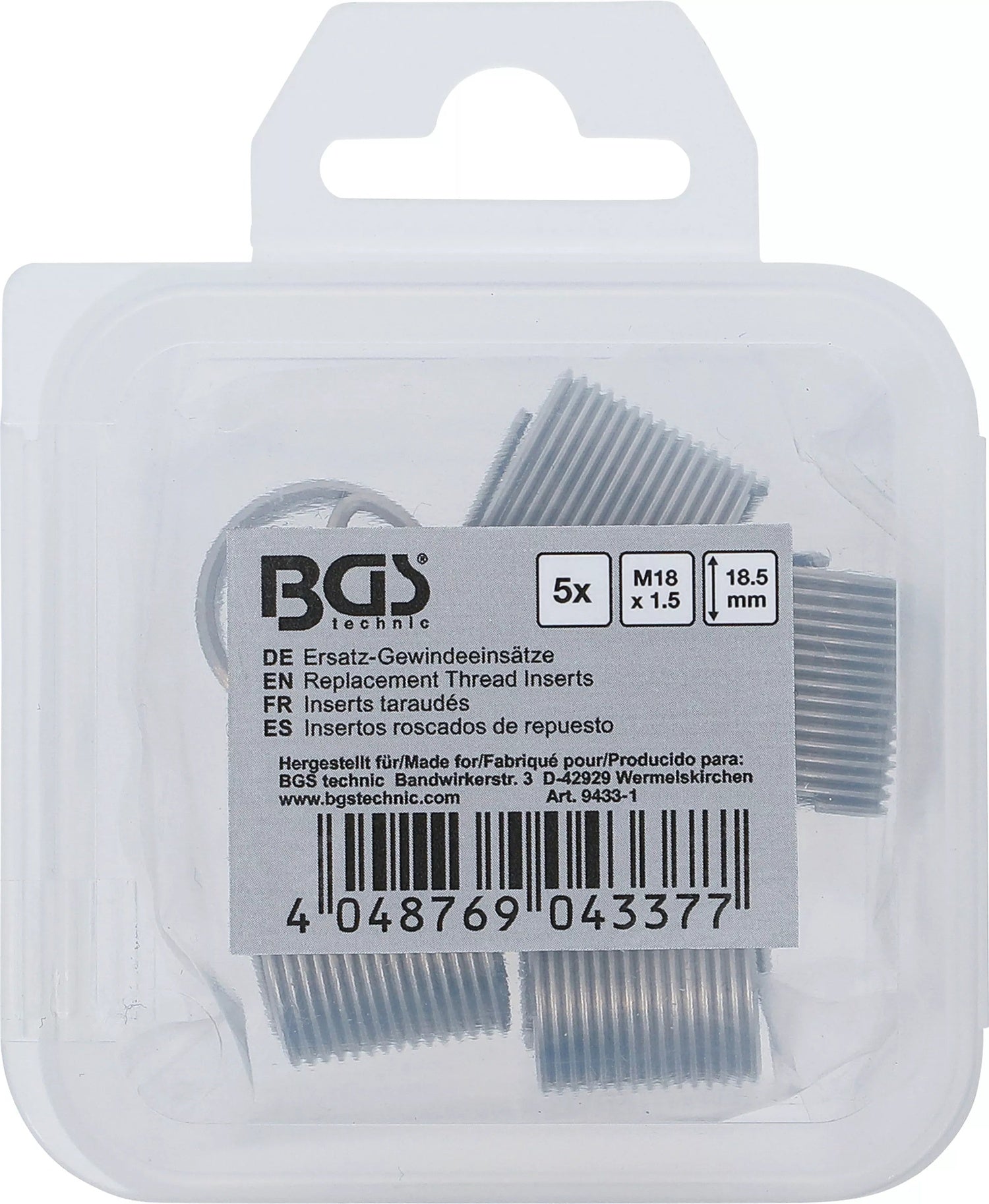 BGS 9433-1 Ersatz Gewindeeinsätze M18 x 1,5mm 5 teilig