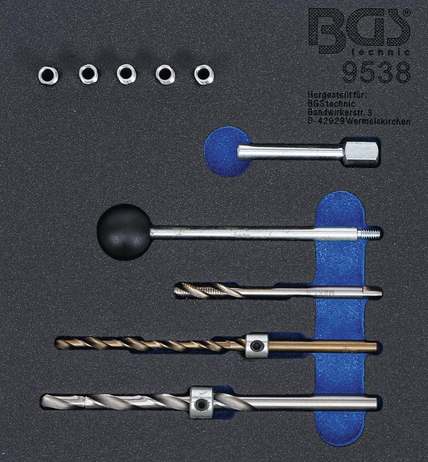 BGS 9538 Satz Gewindereparatur für Injektor Befestigungsschrauben Werkstattwageneinlage 1/6, 10 teilig