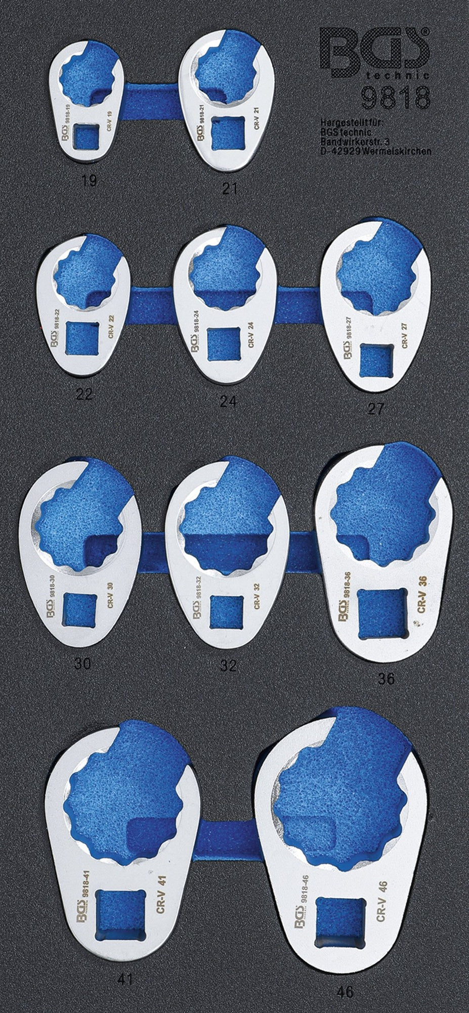 BGS 9818 Satz Hahnenfußschlüssel Werkstatteinlage 1/3 10mm / 12,5mm (1/2") / 20mm (3/4")