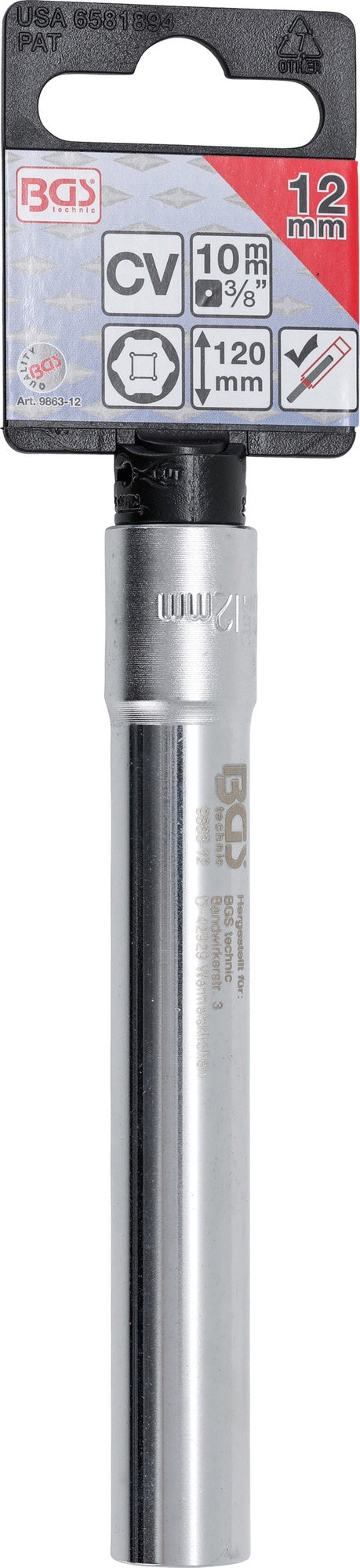 BGS 9863-12 Nuss / Stecknuss / Steckschlüsseleinsatz Sechskant extra tief SW 12mm Antrieb 10mm (3/8")