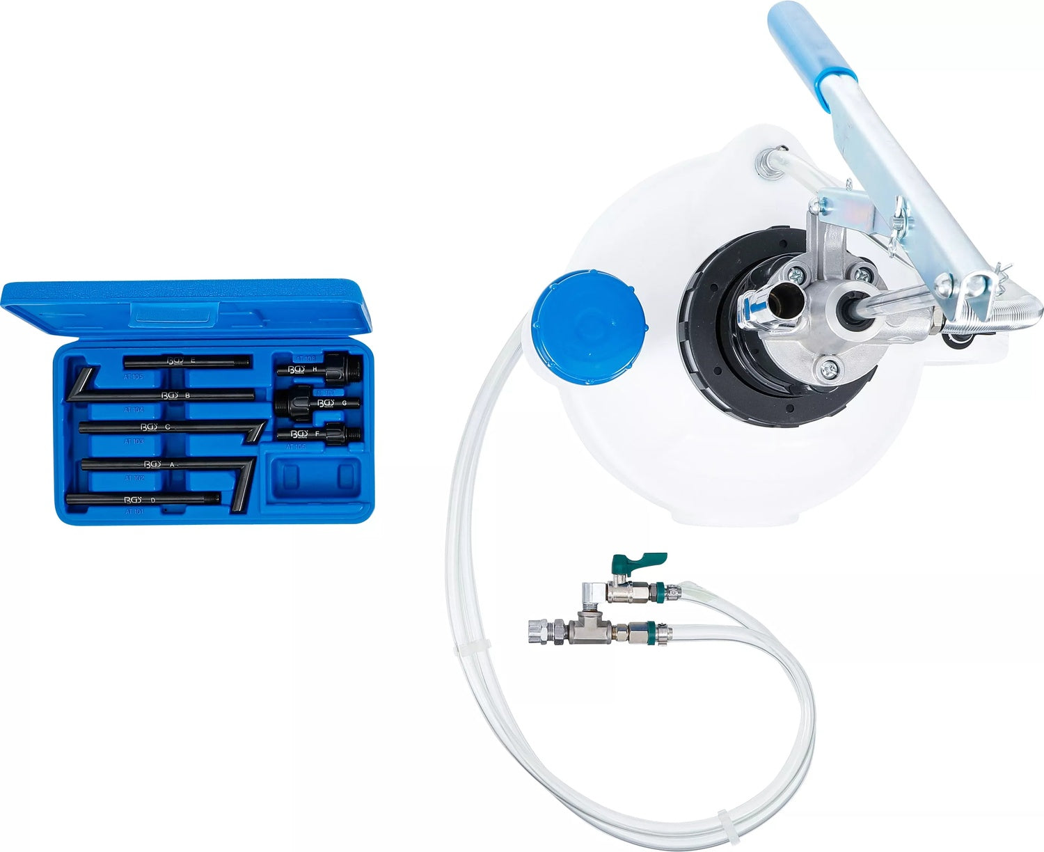 BGS 9991 Befüllgerät für Getriebeöl mit Handpumpe Rücklaufsystem mit 8 Adaptern 7 Liter