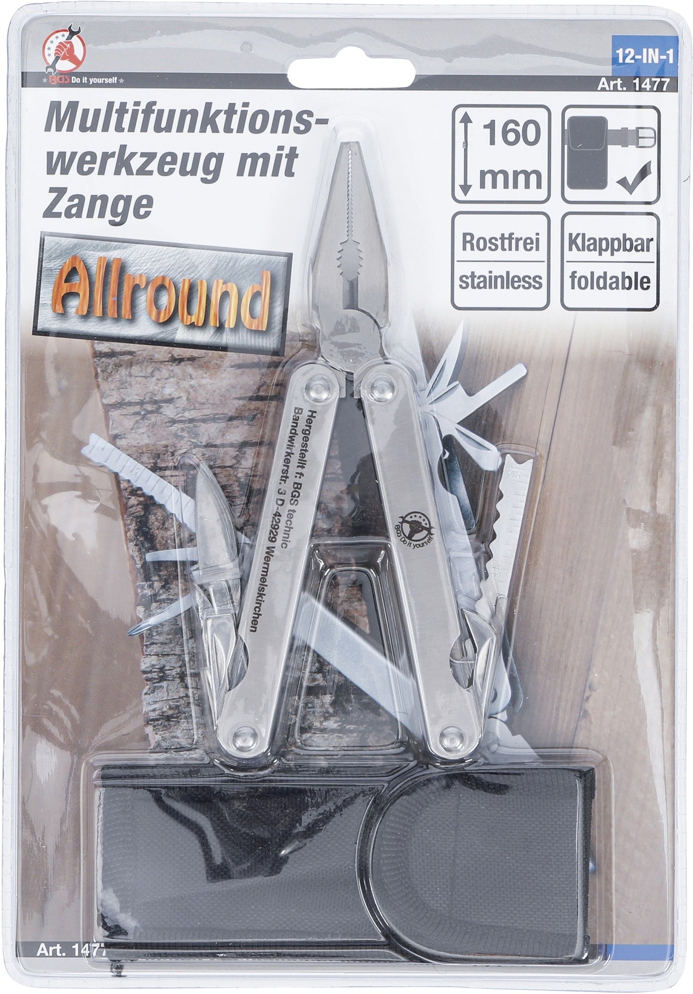 BGS DIY 1477 Multifunktionswerkzeug mit Zange 12-IN-1 Länge 160mm