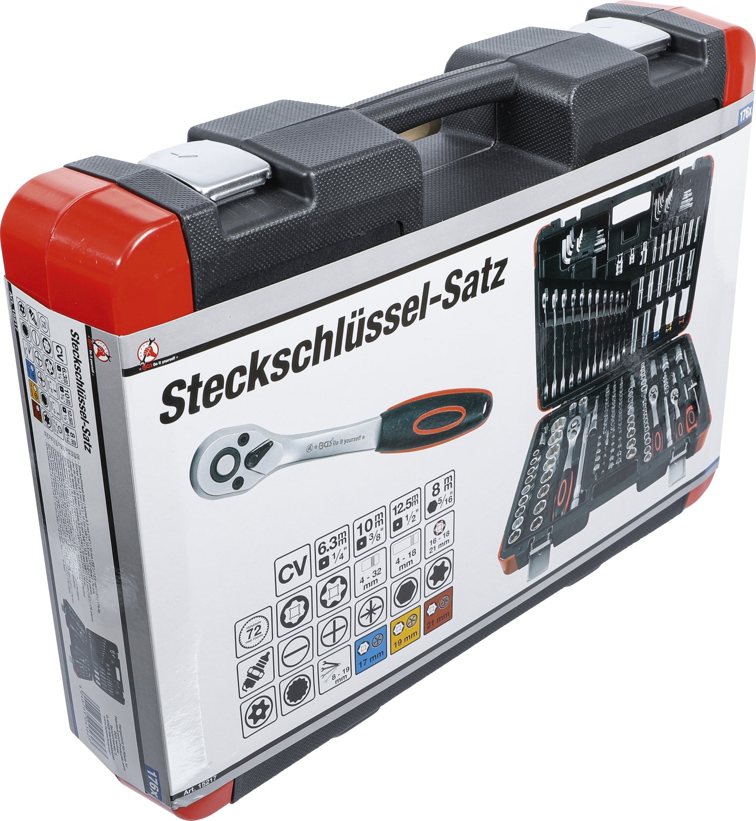 BGS DIY 15217 Satz Steckschlüssel Antrieb 6,3mm (1/4") & 10mm (3/8") & 12,5mm (1/2") 176 teilig