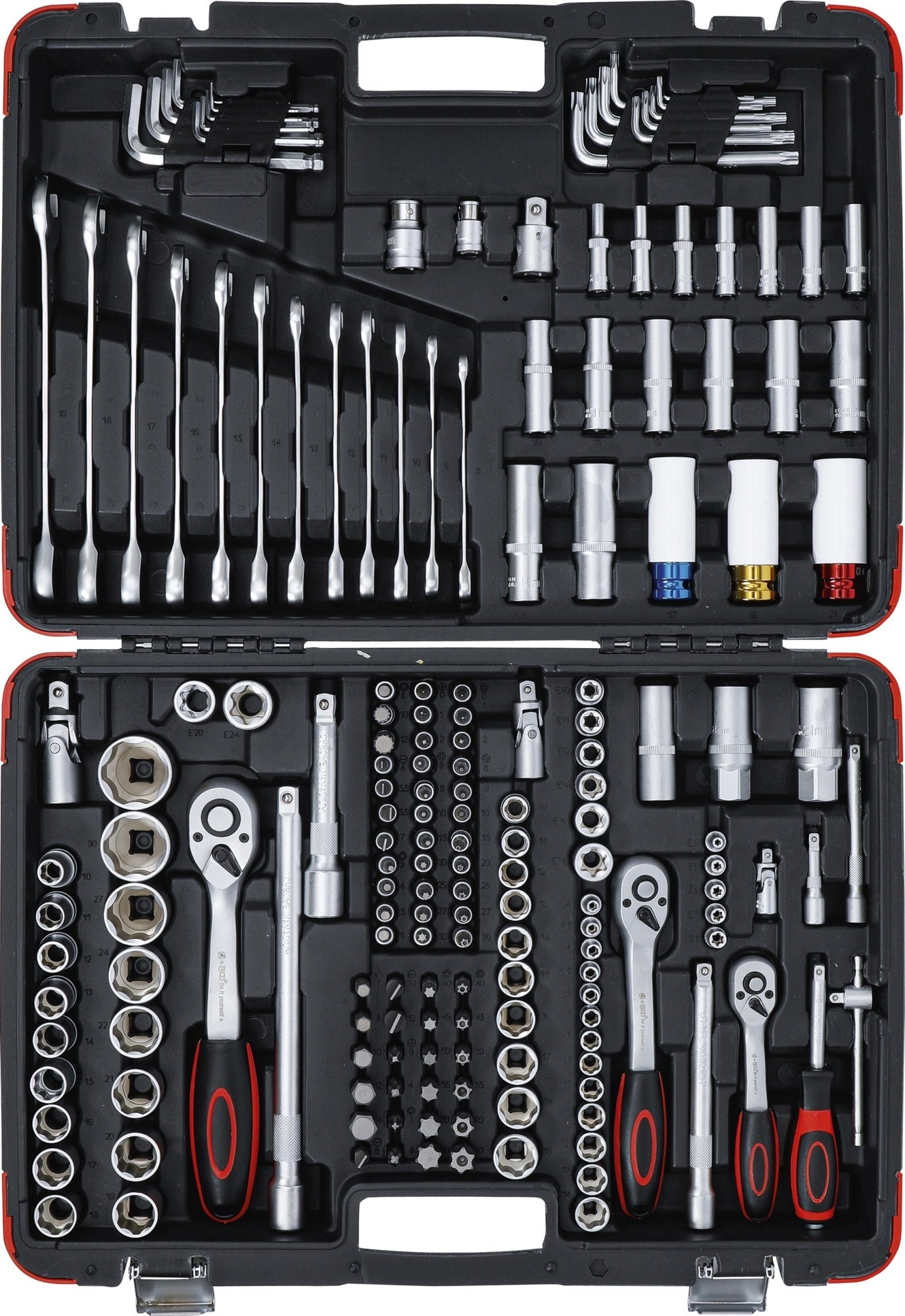 BGS DIY 15217 Satz Steckschlüssel Antrieb 6,3mm (1/4") & 10mm (3/8") & 12,5mm (1/2") 176 teilig