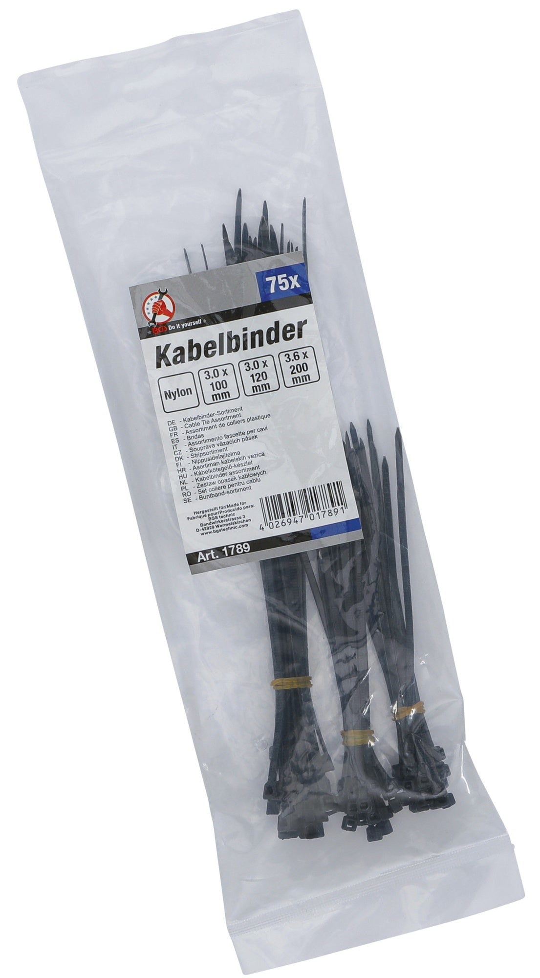 BGS DIY 1789 Sortiment Kabelbinder schwarz 100 - 200mm 75 teilig
