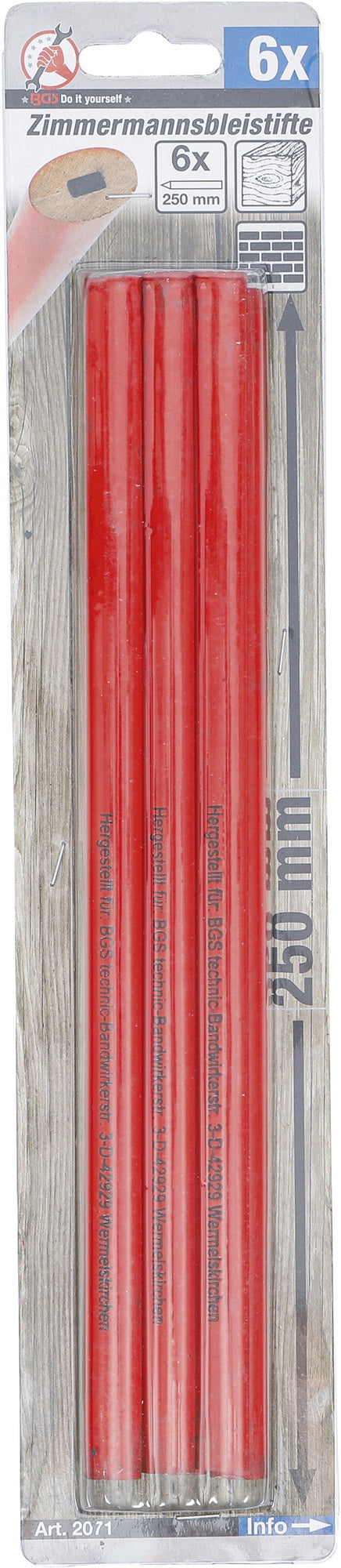 BGS DIY 2071 Satz Zimmermannsbleistifte Länge 250mm 6 teilig