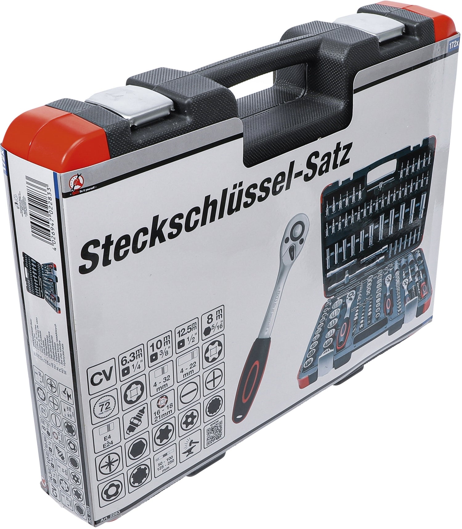 BGS DIY 2283 Satz Steckschlüssel Antrieb 6,3mm (1/4") & 10mm (3/8") & 12,5mm (1/2") 172 teilig