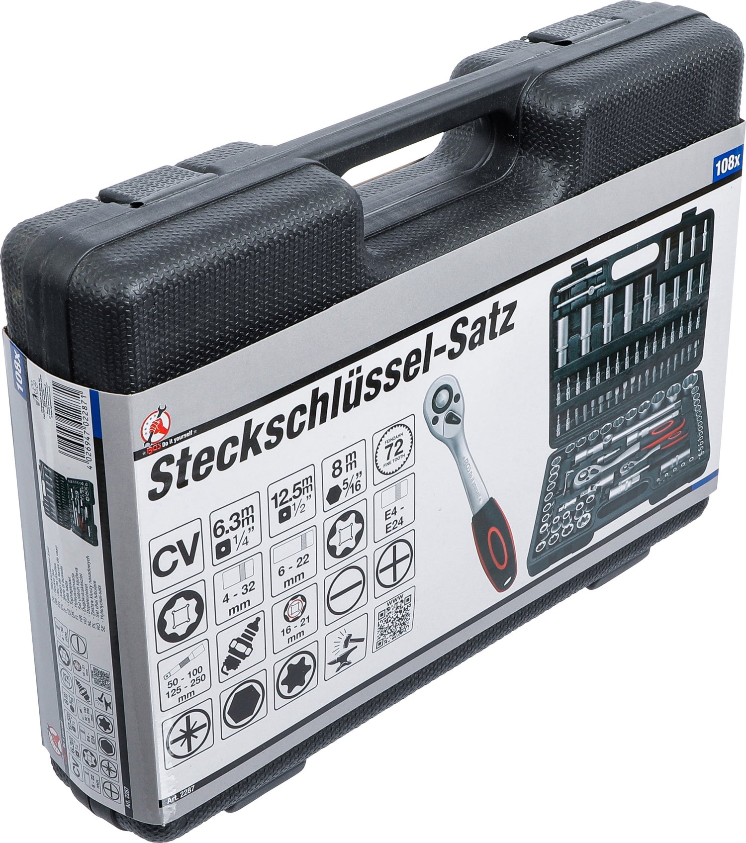 BGS DIY 2287 Satz Steckschlüssel Antrieb 6,3mm (1/4") & 12,5mm (1/2") 108 teilig
