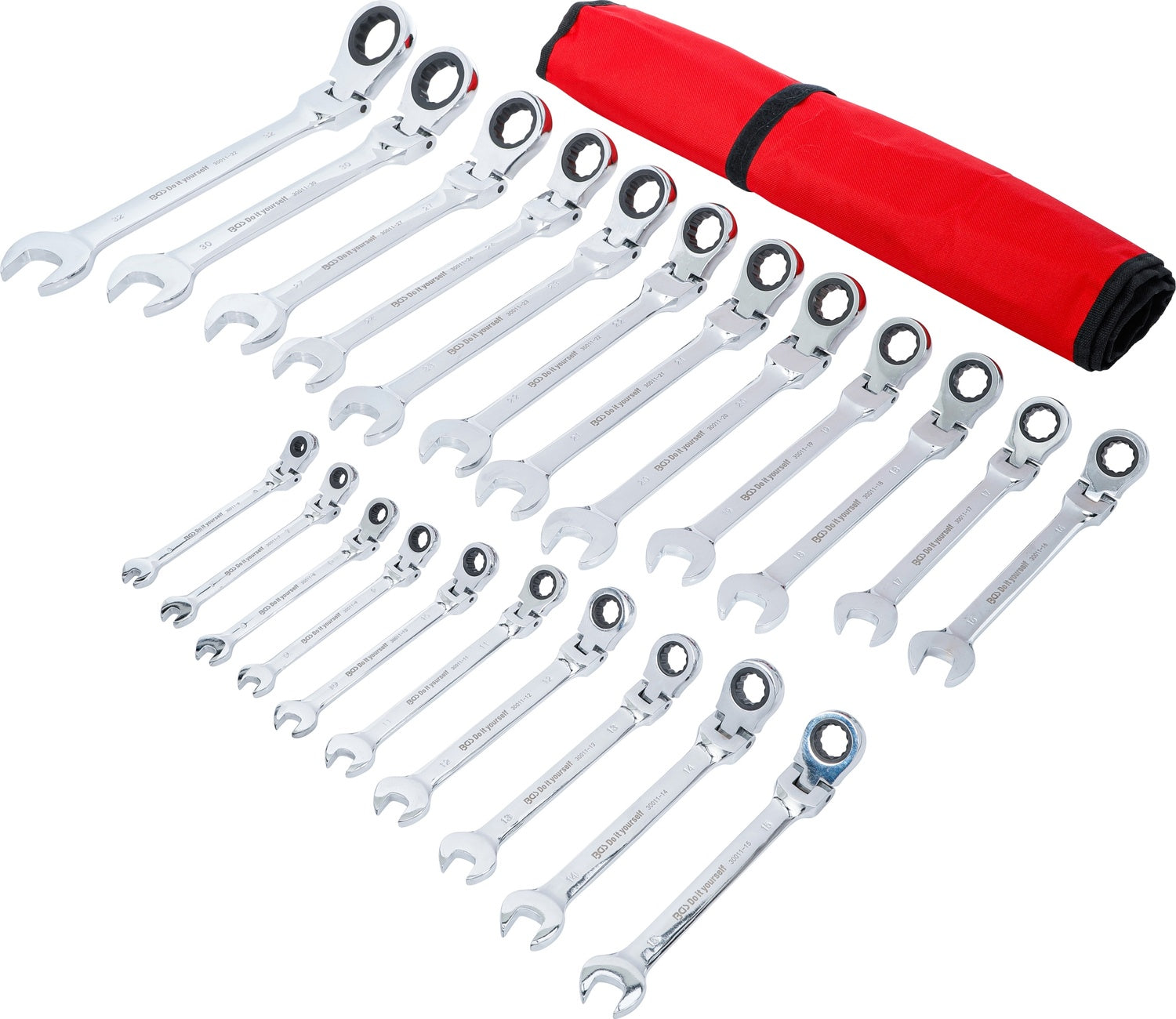BGS DIY 30011 Satz Ratschenringmaulschlüssel flexible Köpfe SW 6 - 32mm metrisch