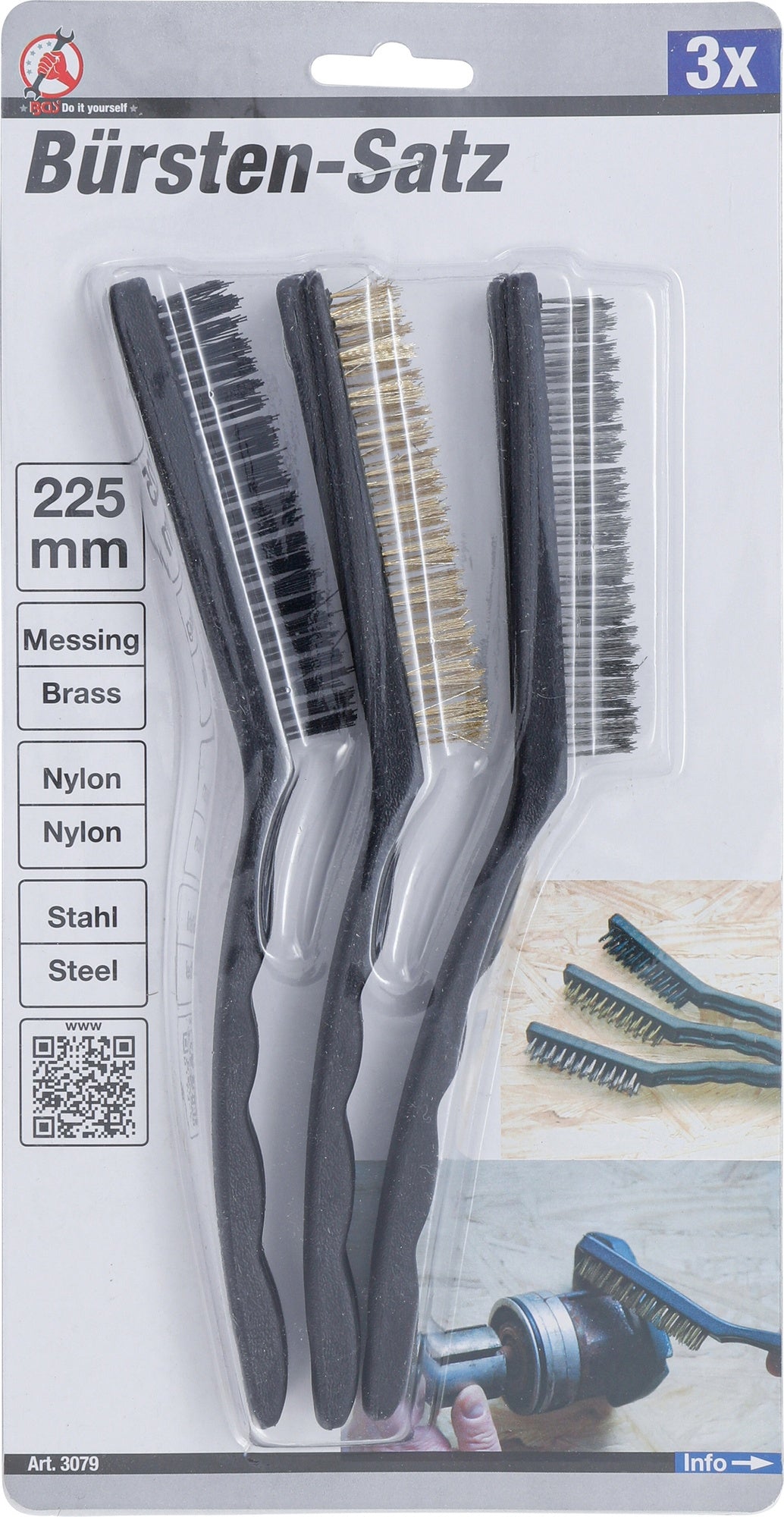 BGS 3079 Satz Bürsten Nylon Messing Stahl Länge 225mm