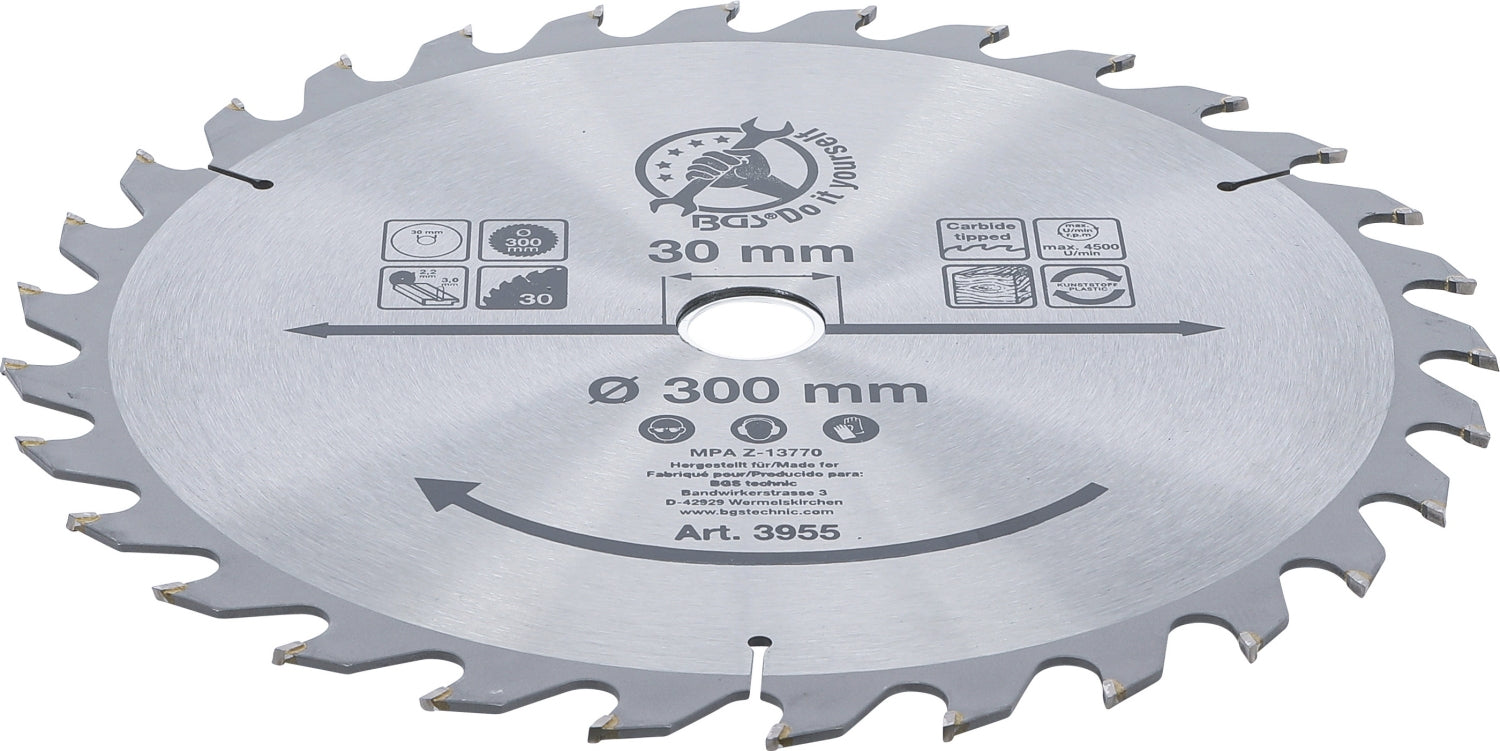 BGS DIY 3955 Hartmetall Kreissägeblatt Ø300 x 30 x 3,2mm 30 Zähne