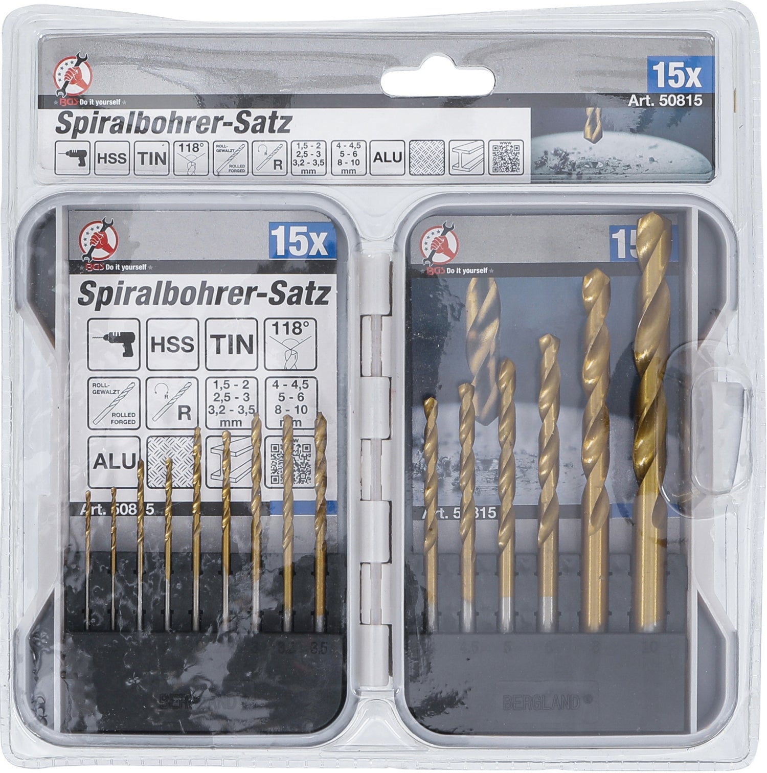 BGS DIY 50815 Satz HSS Spiralbohrer titan-nitriert Ø1,5 - 10mm 15 teilig