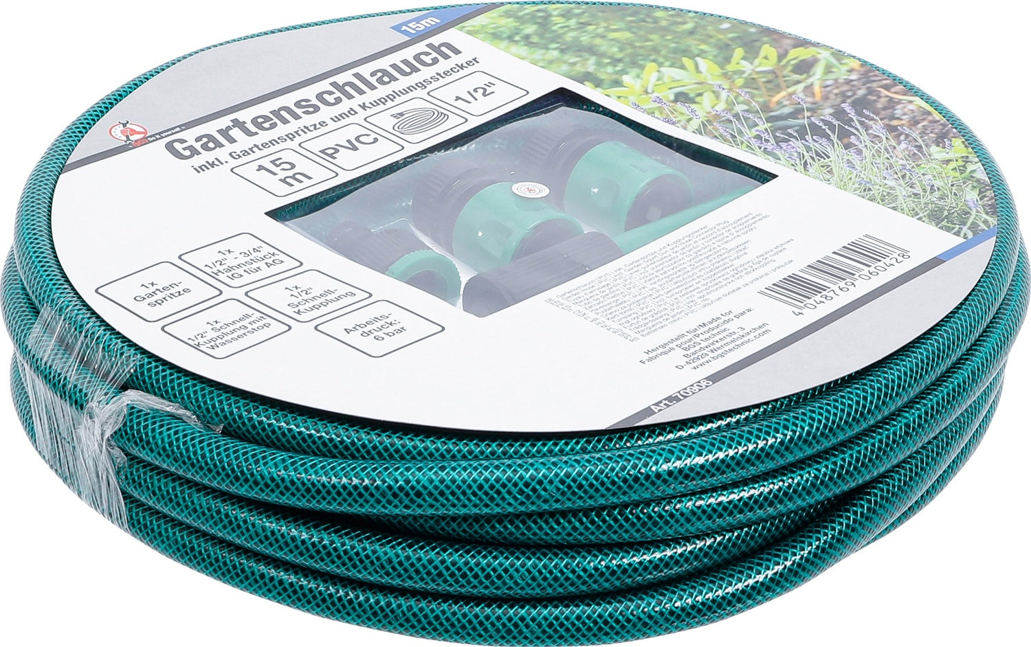 BGS DIY 70906 Wasserschlauch PVC Wasserspritze Schnellkupplungen 15m