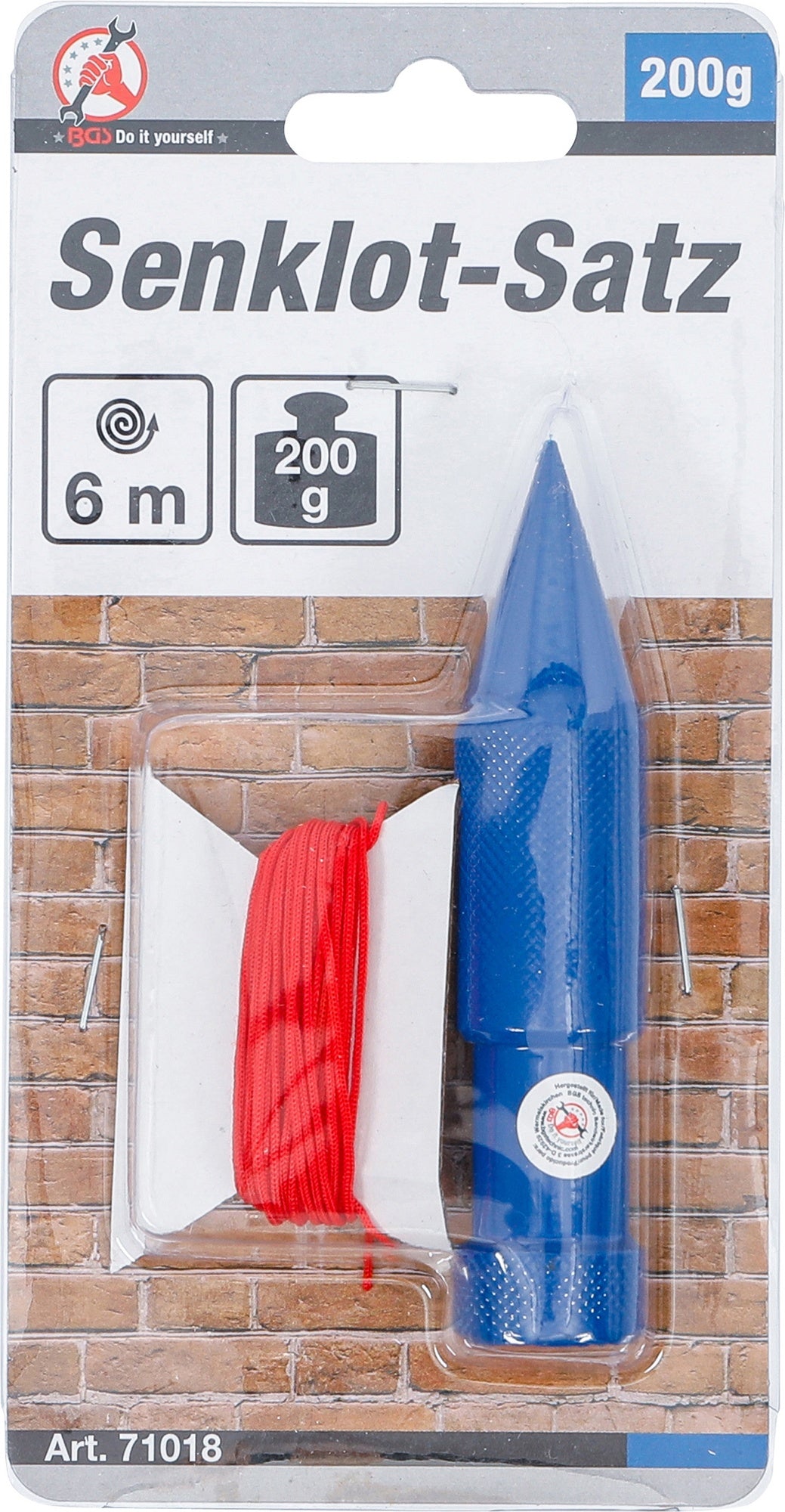 BGS DIY 71018 Satz Senklot mit Schnur Senklotgewicht 200g Lotschnurlänge 6m