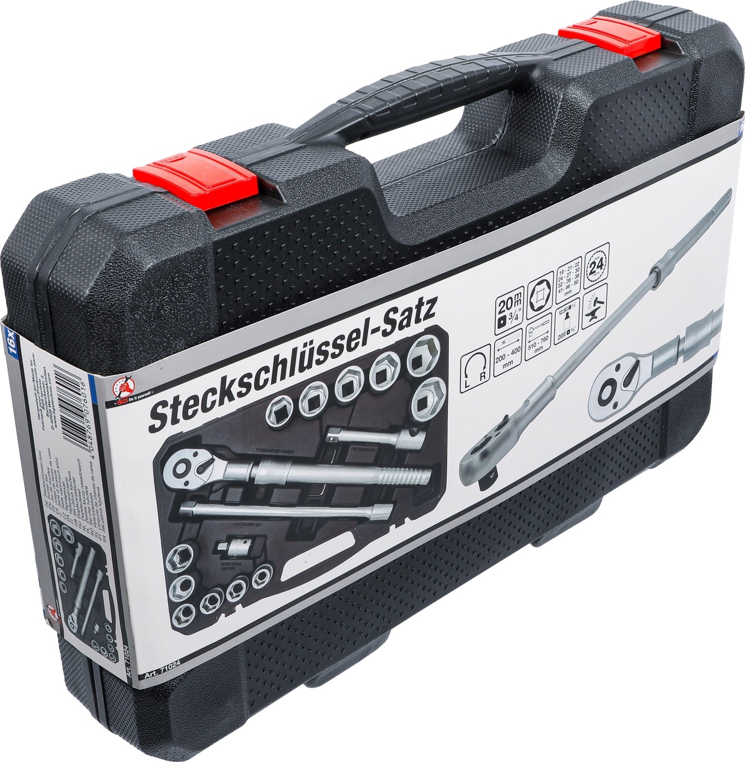 BGS DIY 71024 Satz Steckschlüssel mit Umschaltknarre ausziehbar SW 19 - 50mm Antrieb 20mm (3/4")