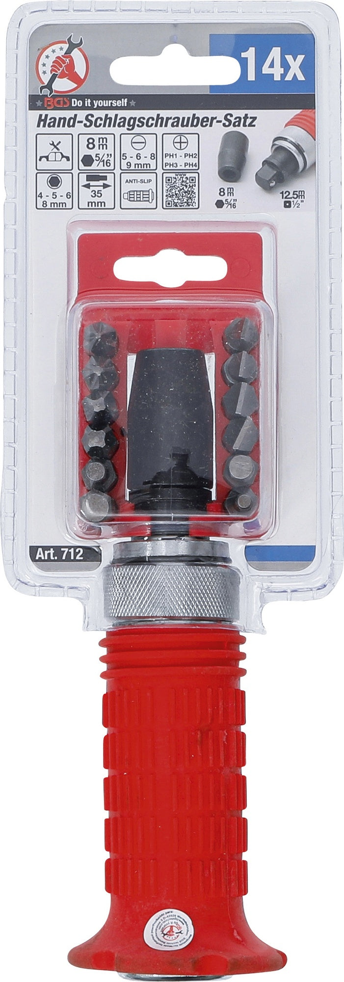 BGS DIY 712 Satz Hand Schlagschrauber & Bits Abtrieb Innensechskant 12,5mm (1/2")