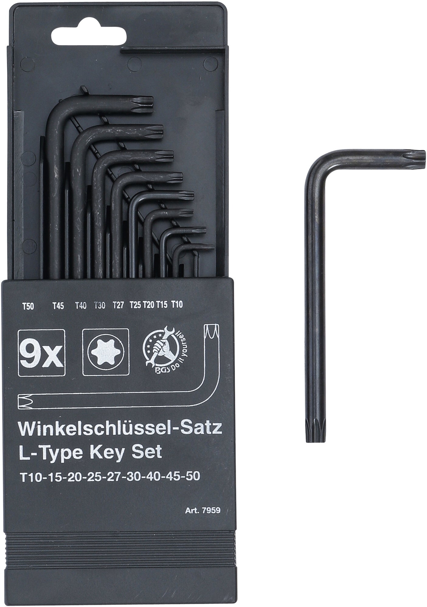 BGS DIY 7959 Satz Winkelschlüssel Abtrieb T-Profil (für Torx) T10 - T50 9 teilig