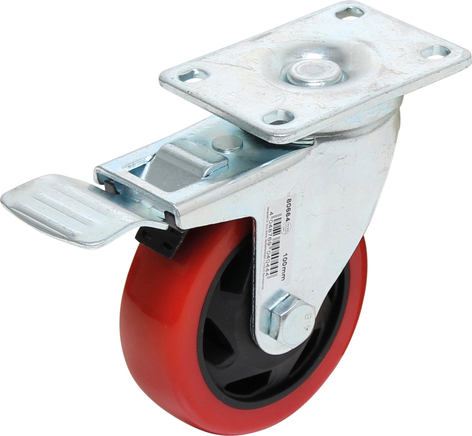BGS DIY 80664 Lenkrolle mit Bremse rot / schwarz Ø100mm