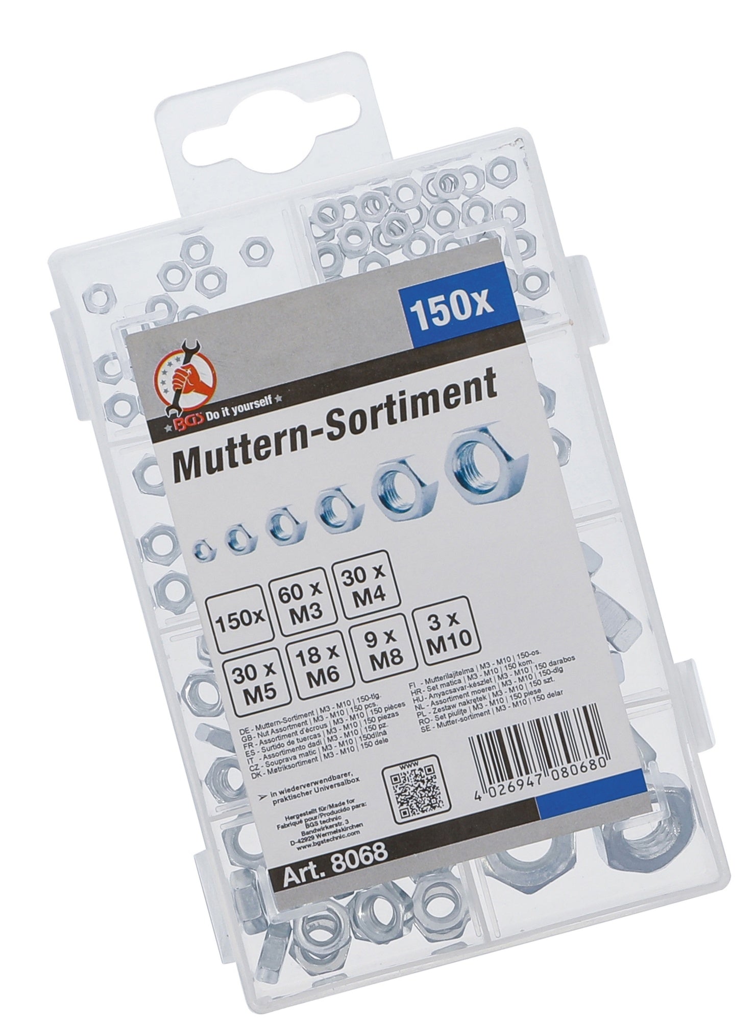 BGS DIY 8068 Sortiment Muttern M3 - M10 150 teilig