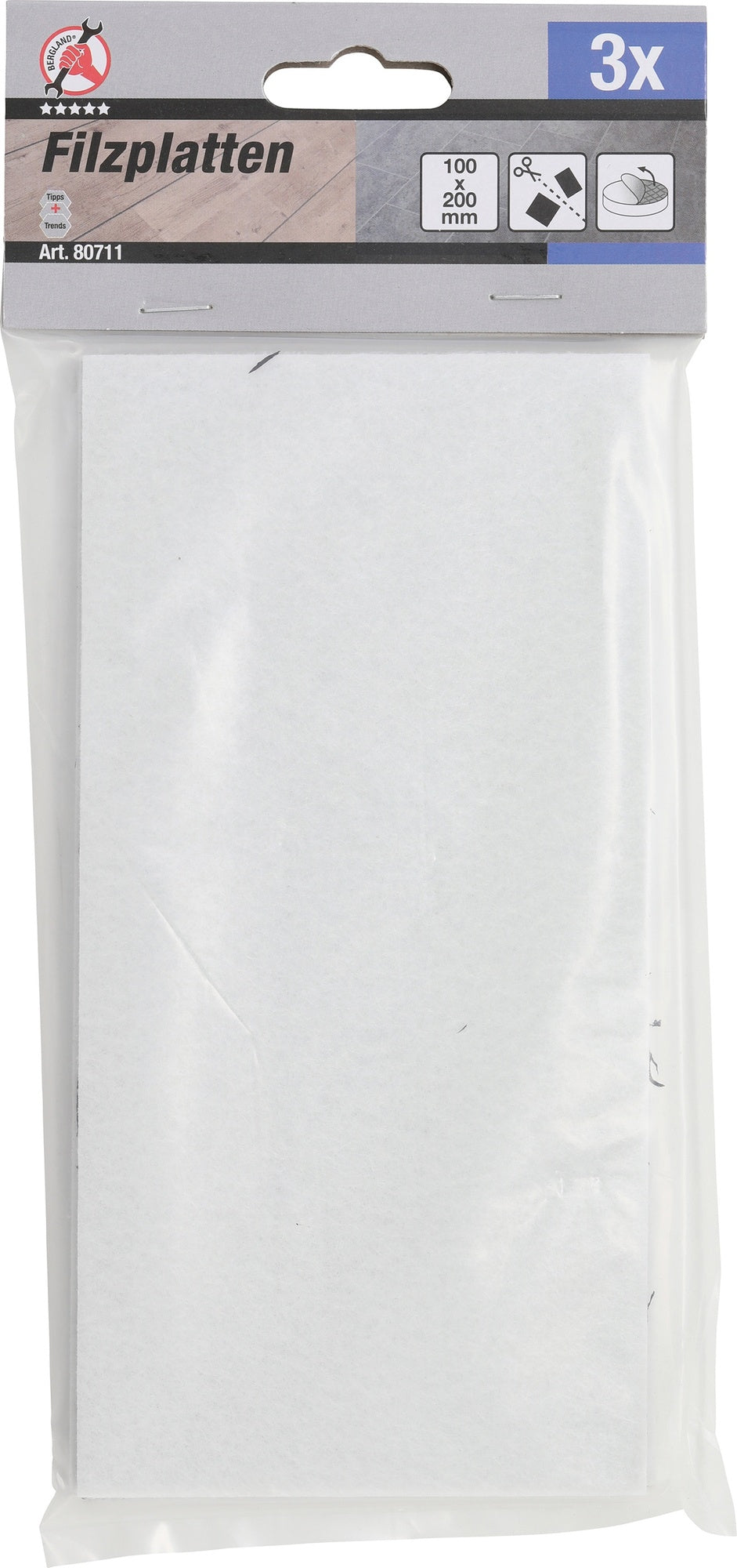 BGS DIY 80711 Satz Filzgleiter Platten weiß 100 x 200mm 3 teilig