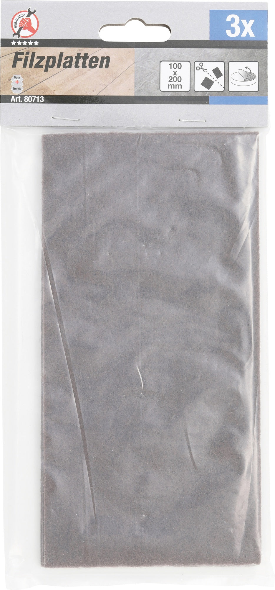 BGS DIY 80713 Satz Filzgleiter Platten braun 100 x 200mm 3 teilig