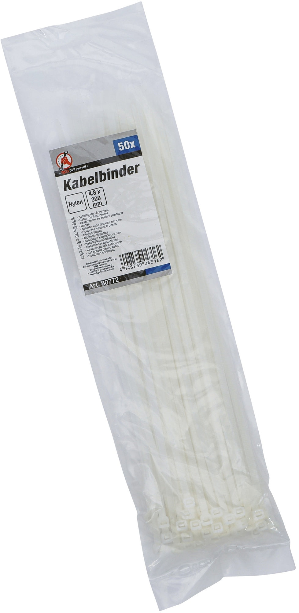 BGS DIY 80772 Sortiment Kabelbinder weiß 4,8 x 300mm 50 teilig