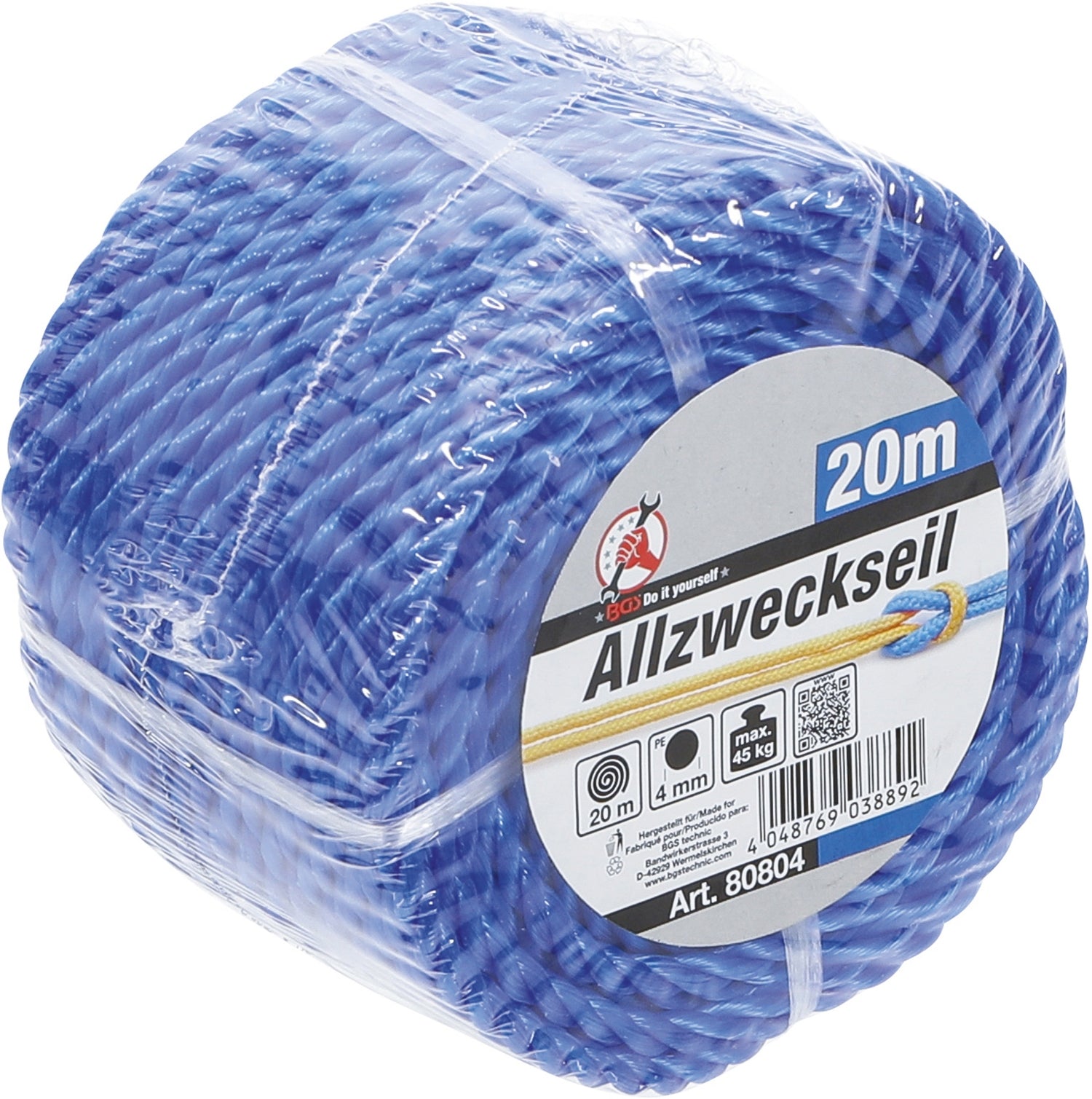 BGS DIY 80804 Kunststoffseil / Allzweckseil 20 Meter Ø4mm blau