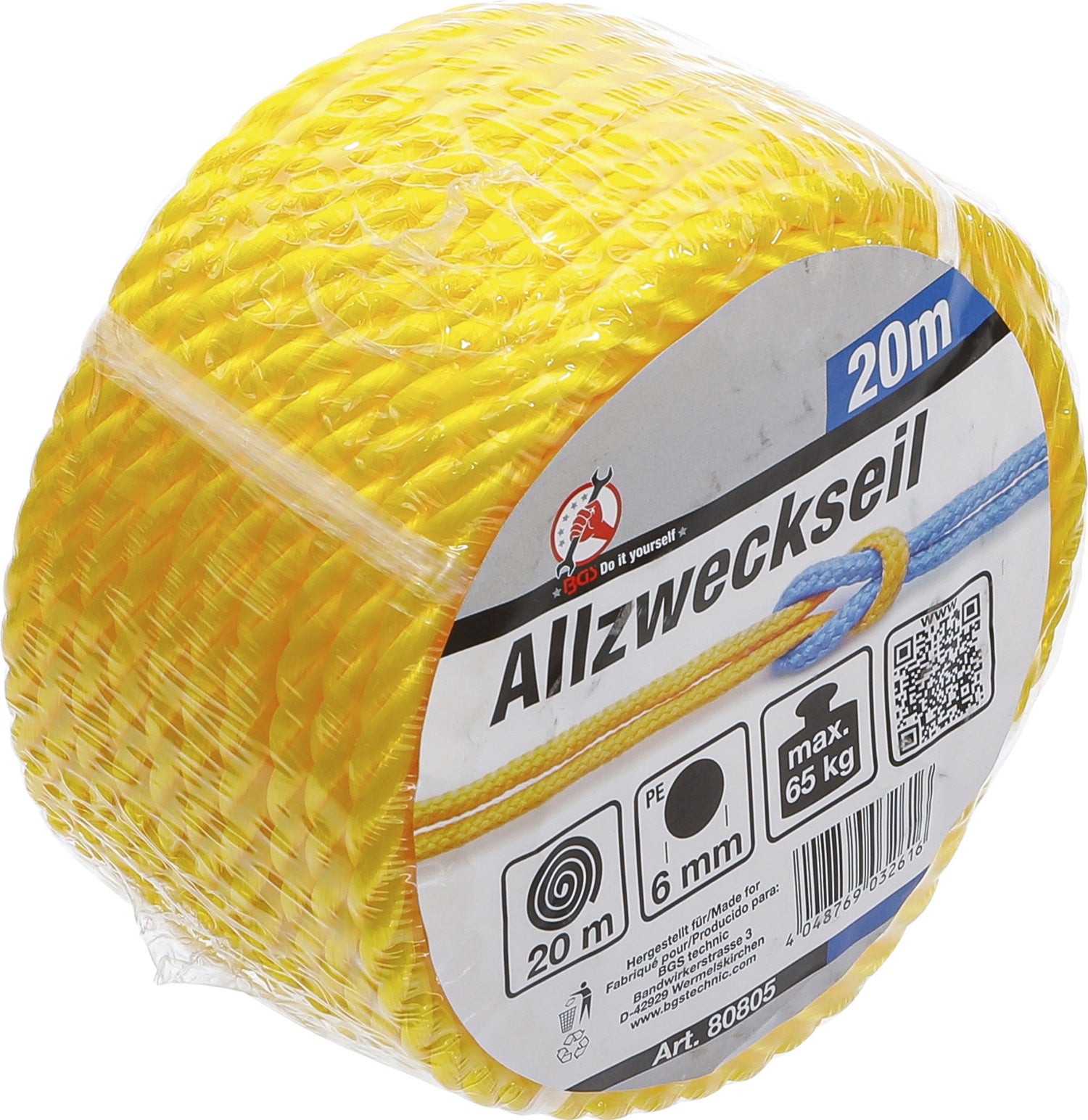 BGS DIY 80805 Kunststoffseil / Allzweckseil Länge 20 Meter Ø6mm gelb