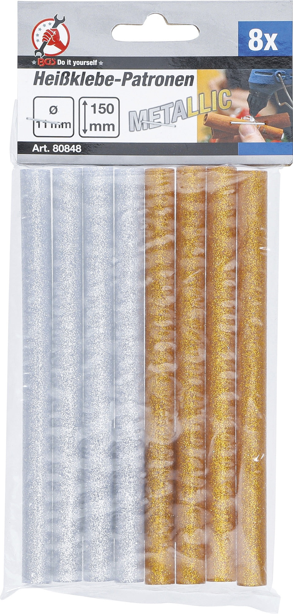 BGS DIY 80848 Heißklebepatronen gold-/silber-metallic Ø 11mm x 150mm 8 teilig