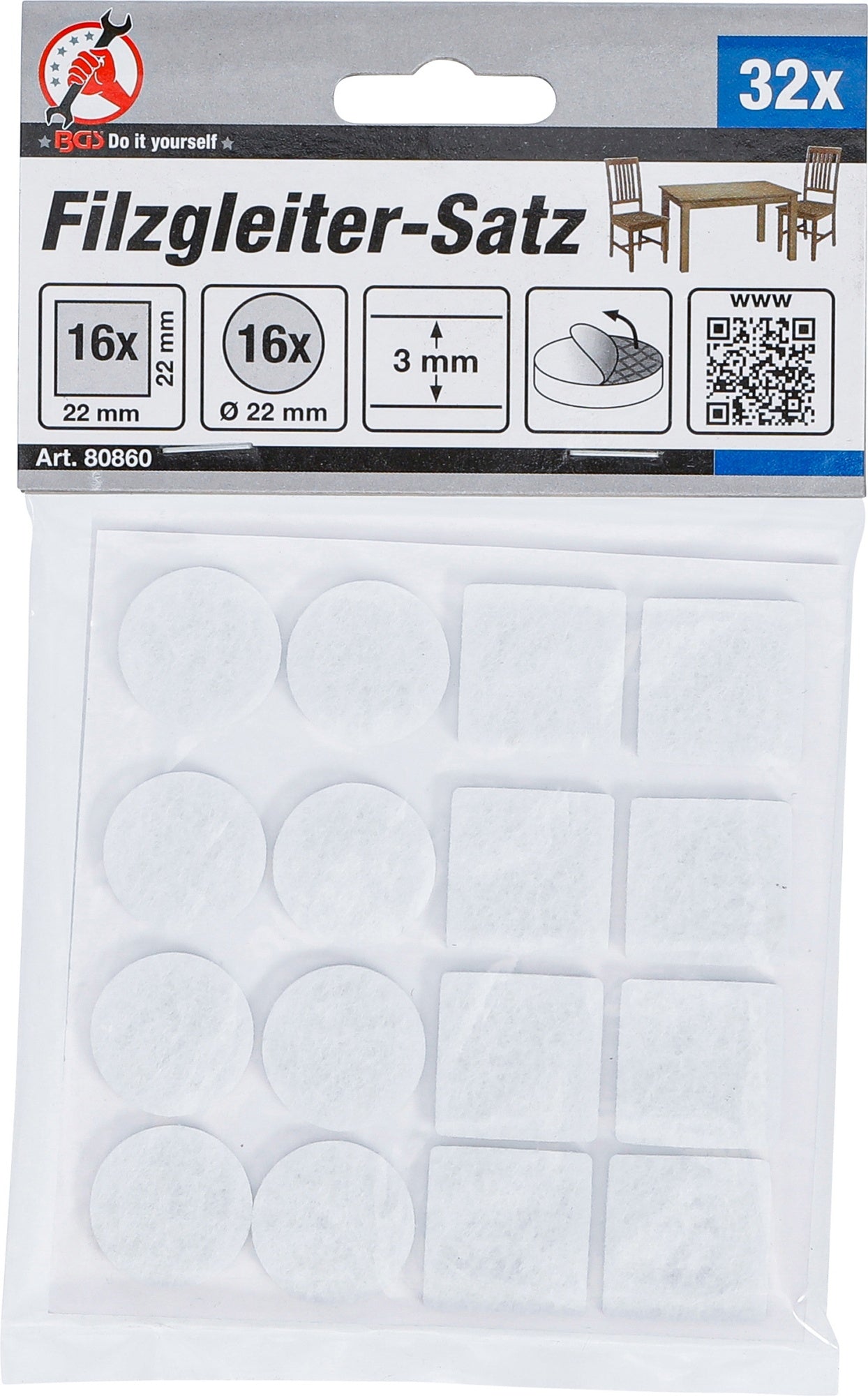 BGS DIY 80860 Satz Filzgleiter weiß 32 teilig
