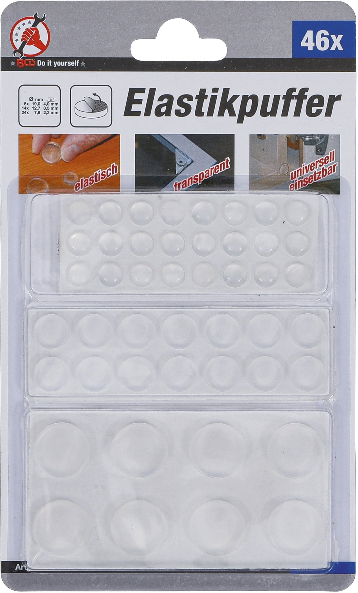 BGS DIY 80866 Satz Elastikpuffer transparent 46 teilig