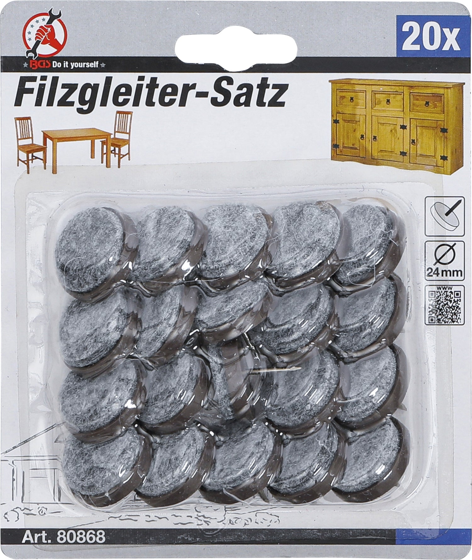 BGS DIY 80868 Satz Filzgleiter gestiftet Ø 24mm 20 teilig