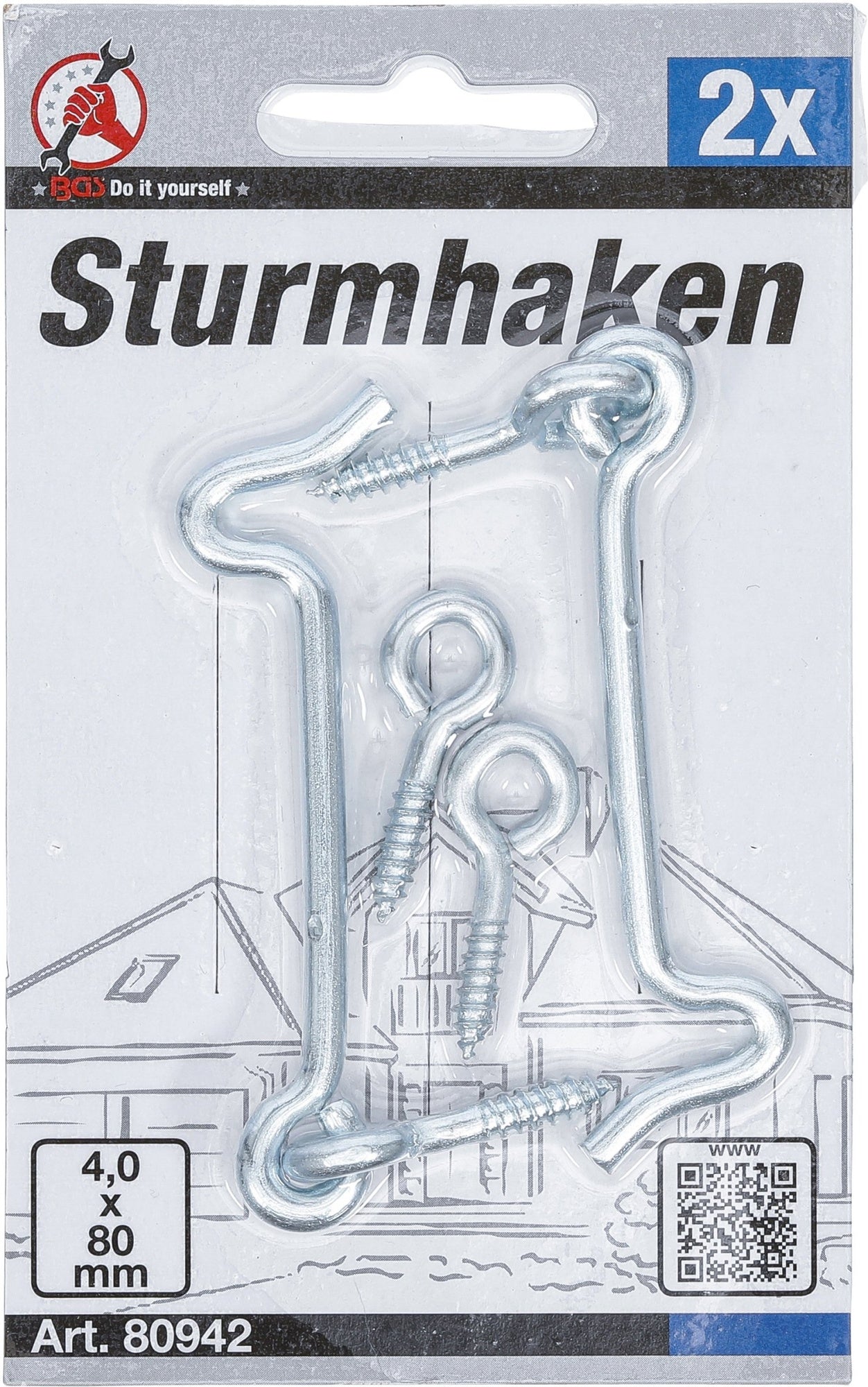 BGS DIY 80942 Satz Sturmhaken 4,0 x 80mm 2 teilig