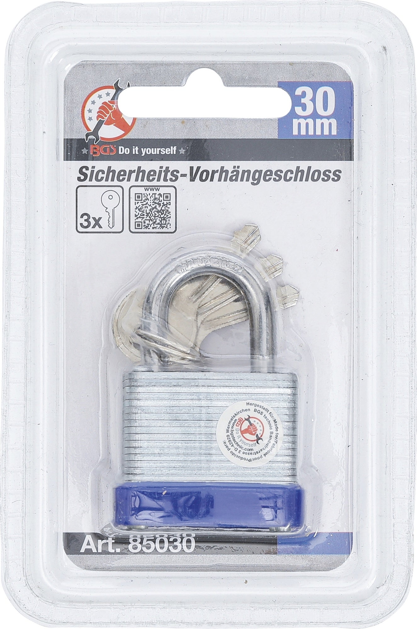 BGS DIY 85030 Sicherheits Vorhängeschloss 30mm
