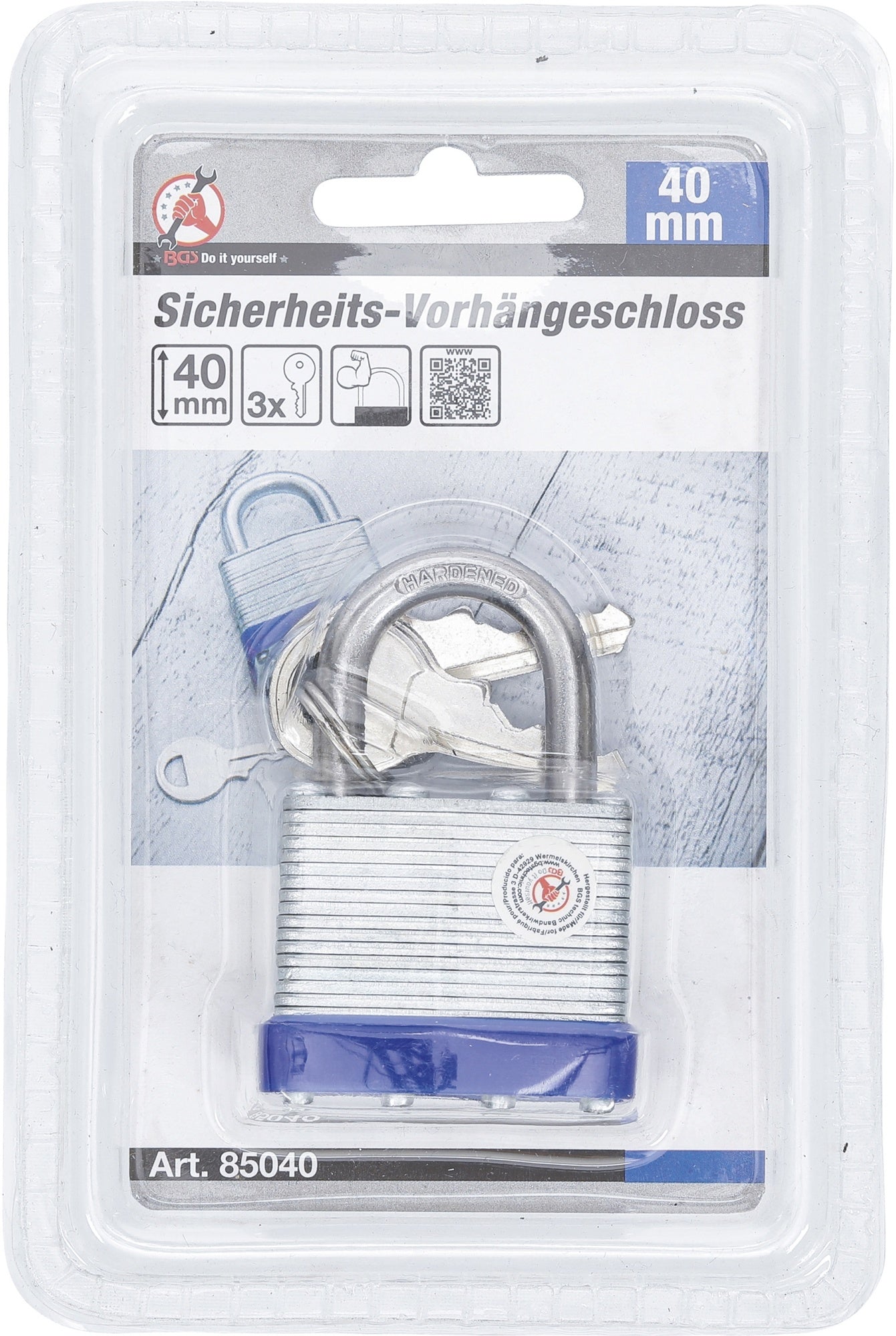 BGS DIY 85040 Sicherheits Vorhängeschloss 40mm