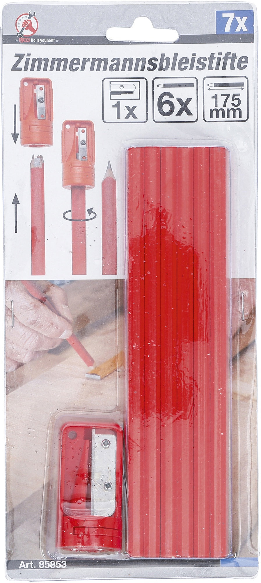 BGS DIY 85853 Satz Zimmermannsbleistifte Länge 175mm mit Spitzer 7 teilig