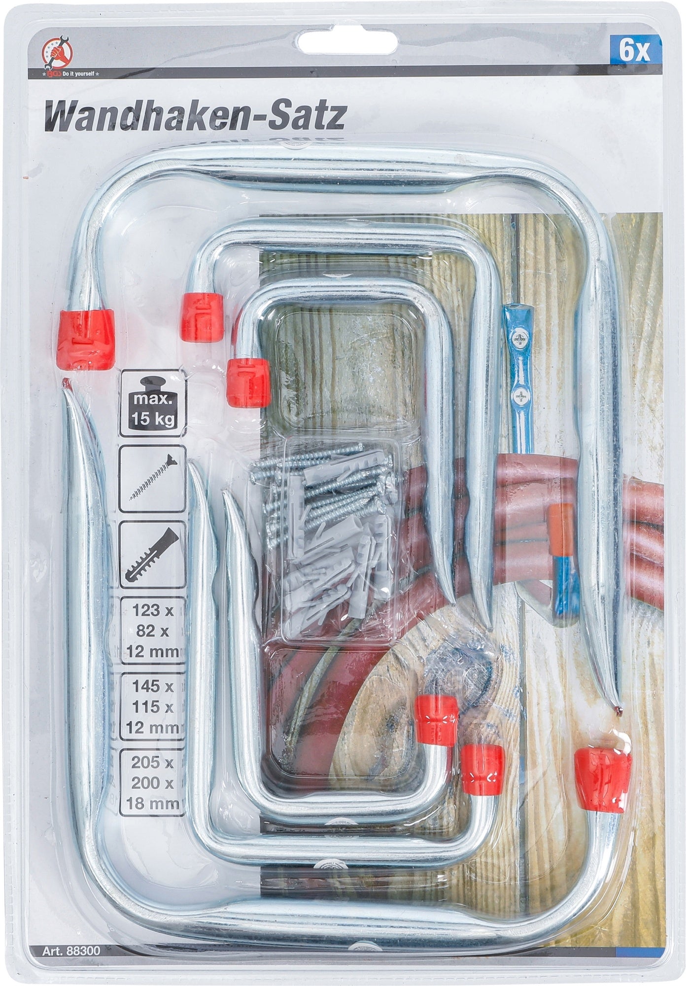 BGS DIY 88300 Sortiment Wandhaken inklusive Schrauben & Dübel 6 teilig