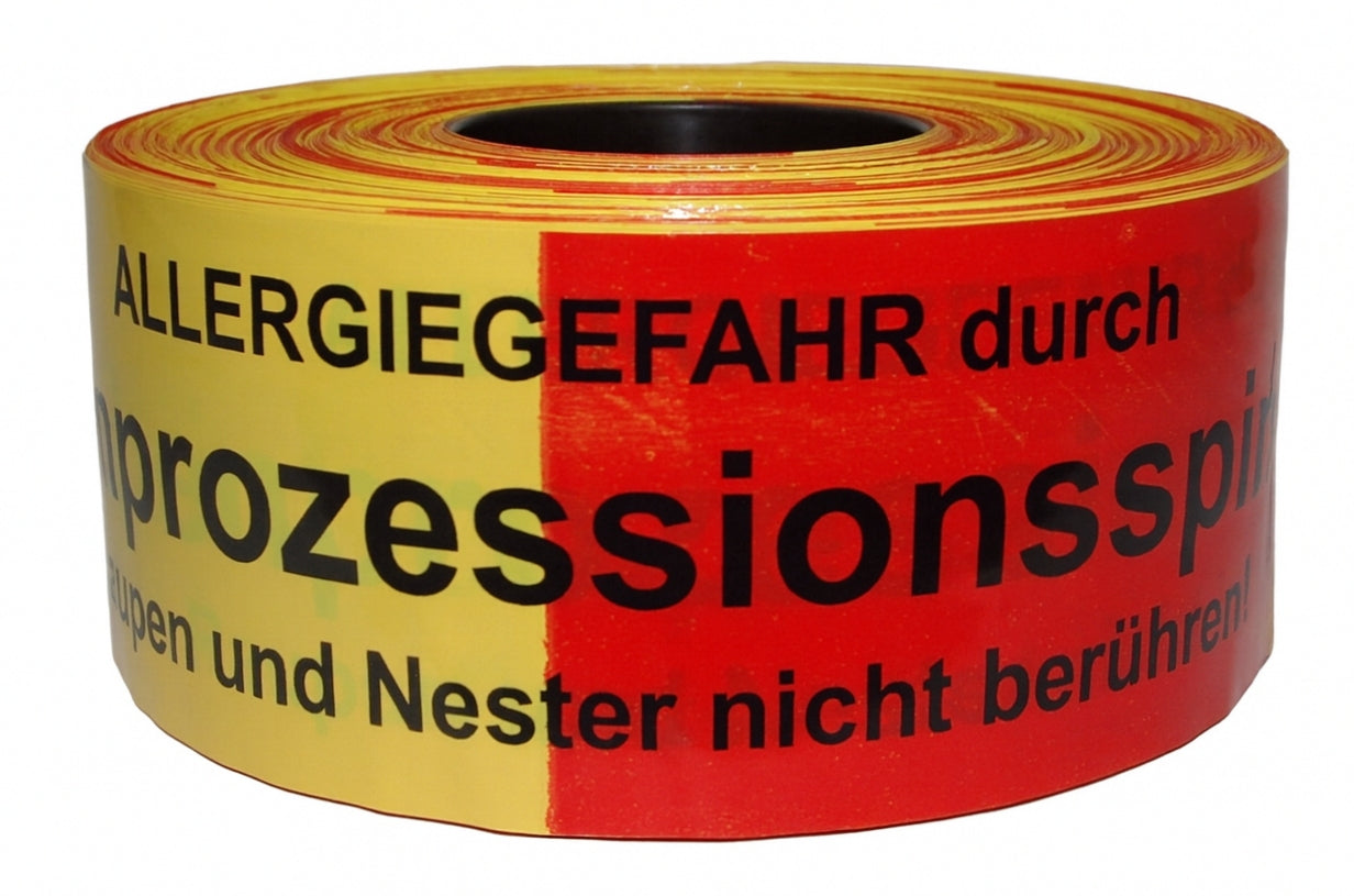 FLUID 10084 Absperrband Warnband Rot Weiß mit Aufdruck VORSICHT EICHENPROZESSIONSSPINNER Allergiegefahr Länge 500m